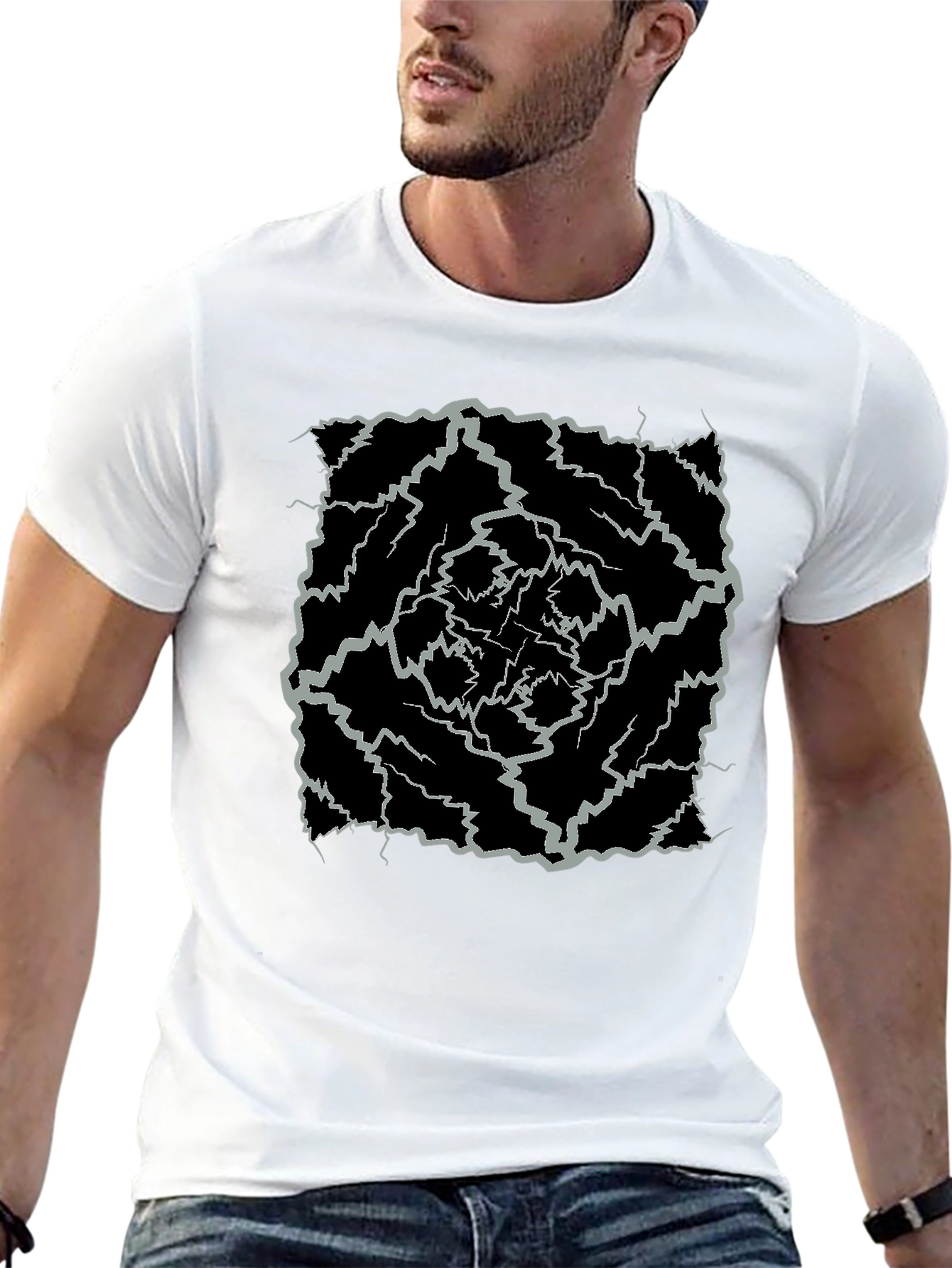 Abstract Lightning Bolt Graphic Black Tee