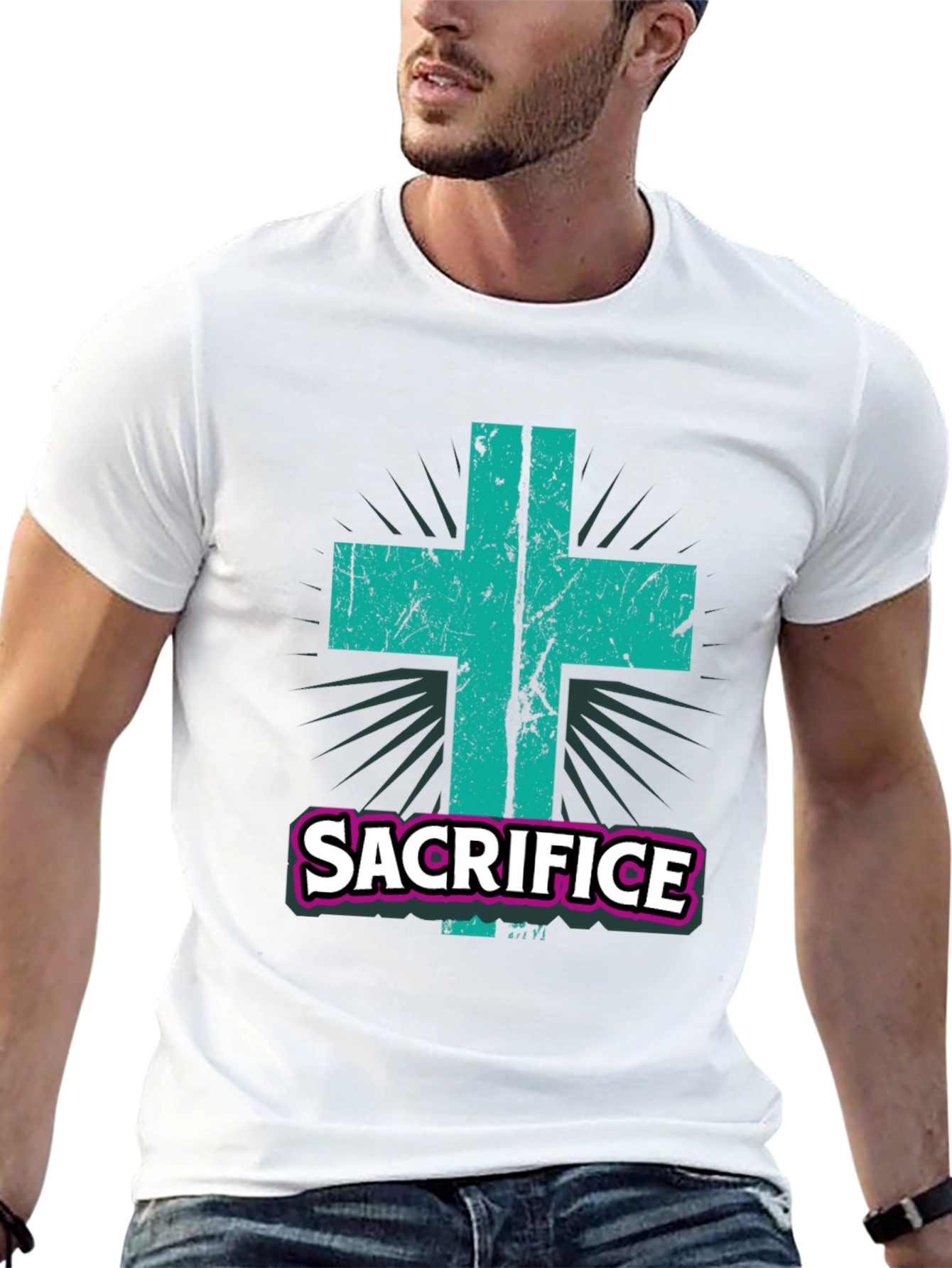 Sacrifice Graphic Tee - Religious Cross T-Shirt