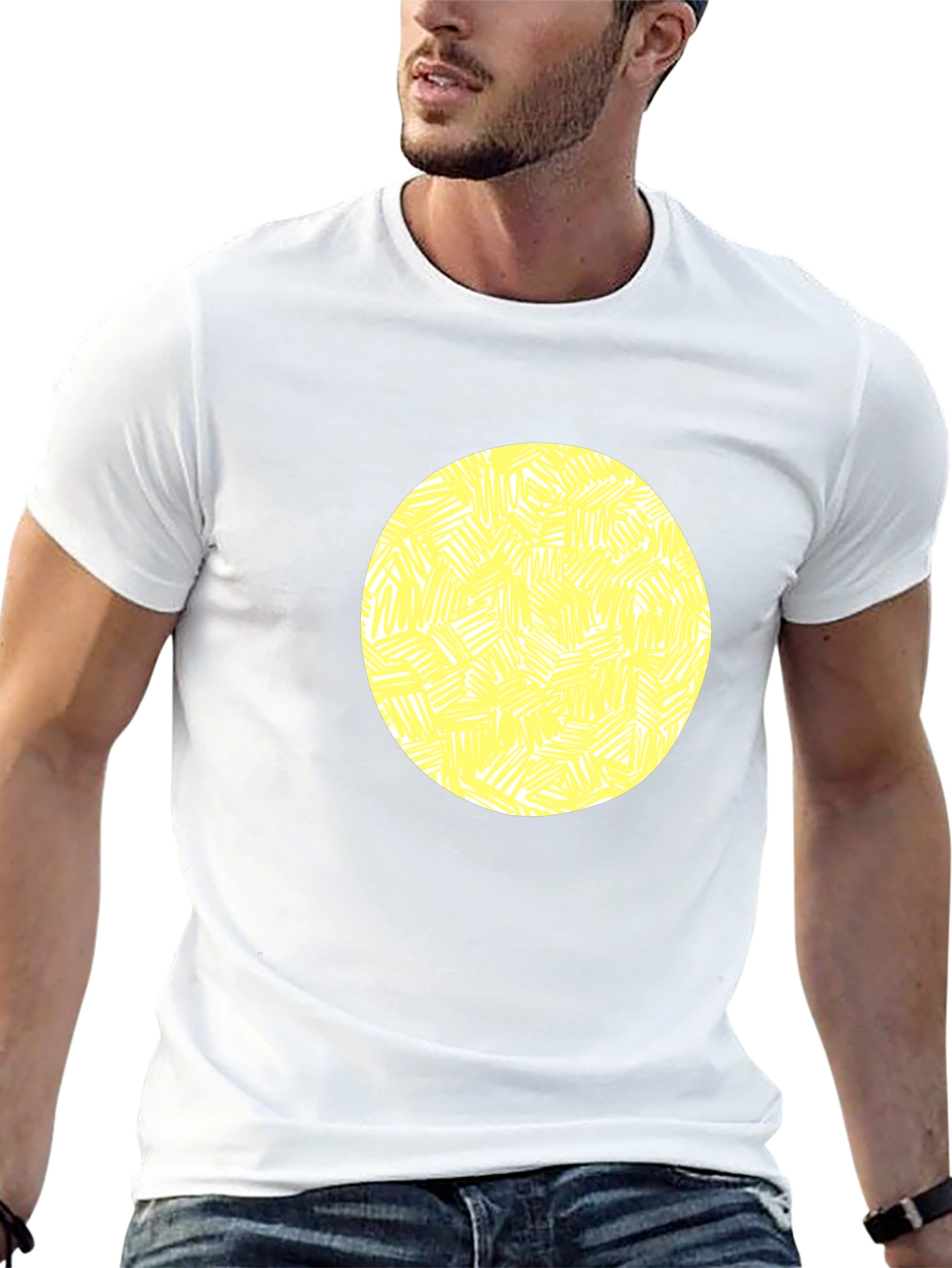 Abstract Yellow Circle Graphic Black T-Shirt