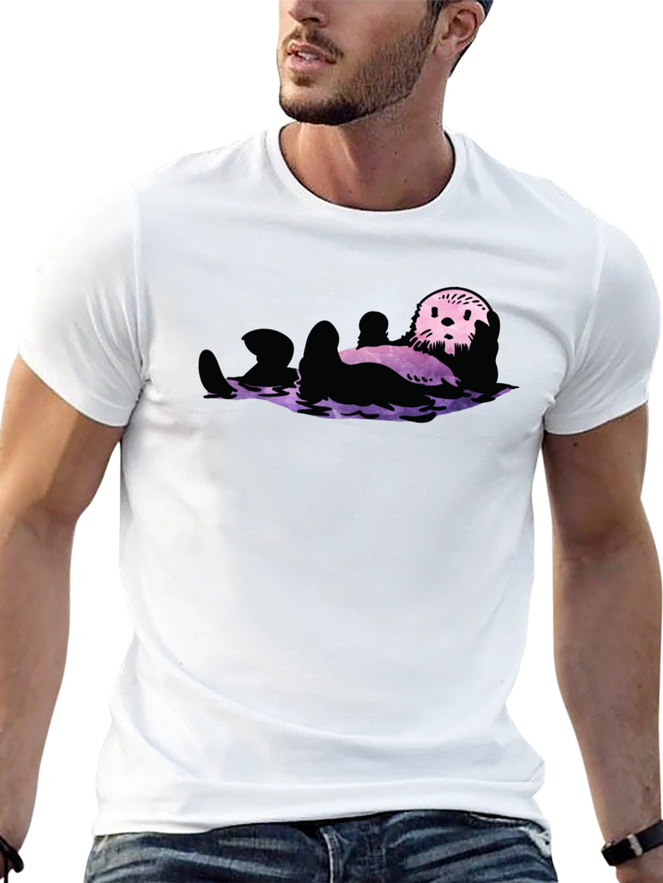 Otter Galaxy T-Shirt - Black Crew Neck
