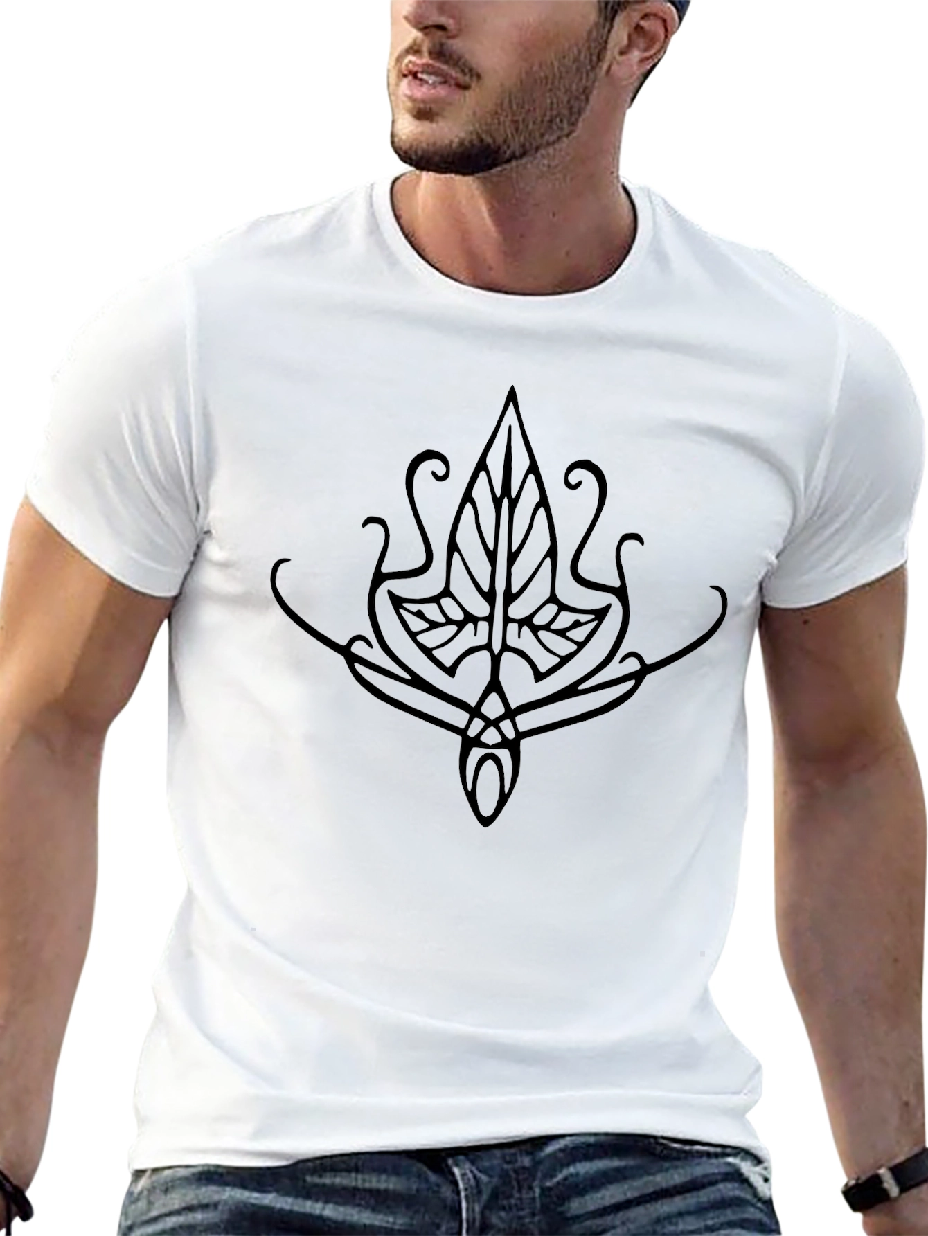 Elven Leaf Design Black T-Shirt