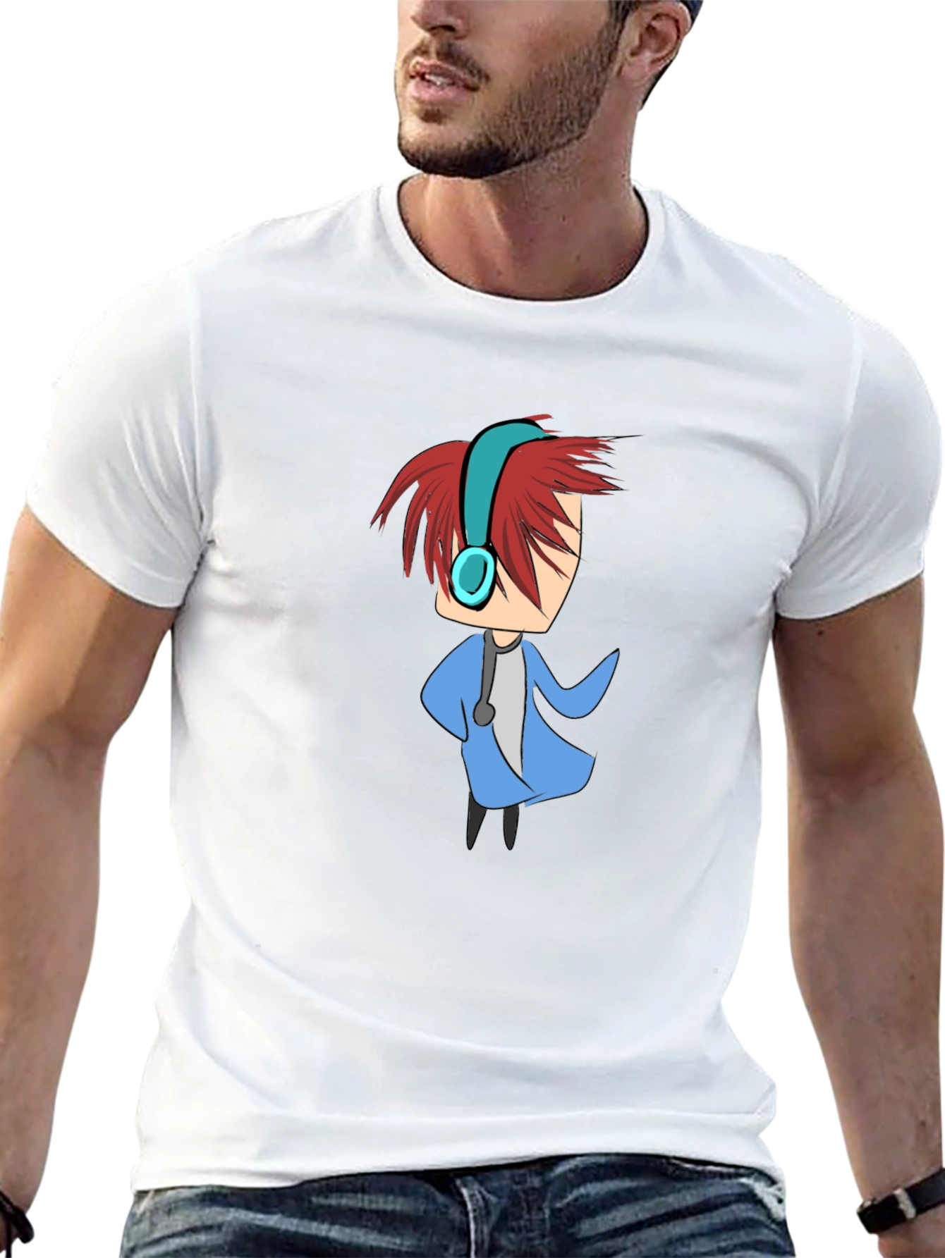 Cartoon Character Graphic Tee - Black Cotton Blend