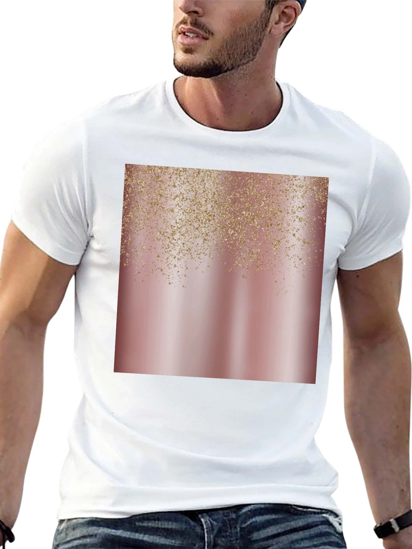Rose Gold Glitter Cascade Black Tee