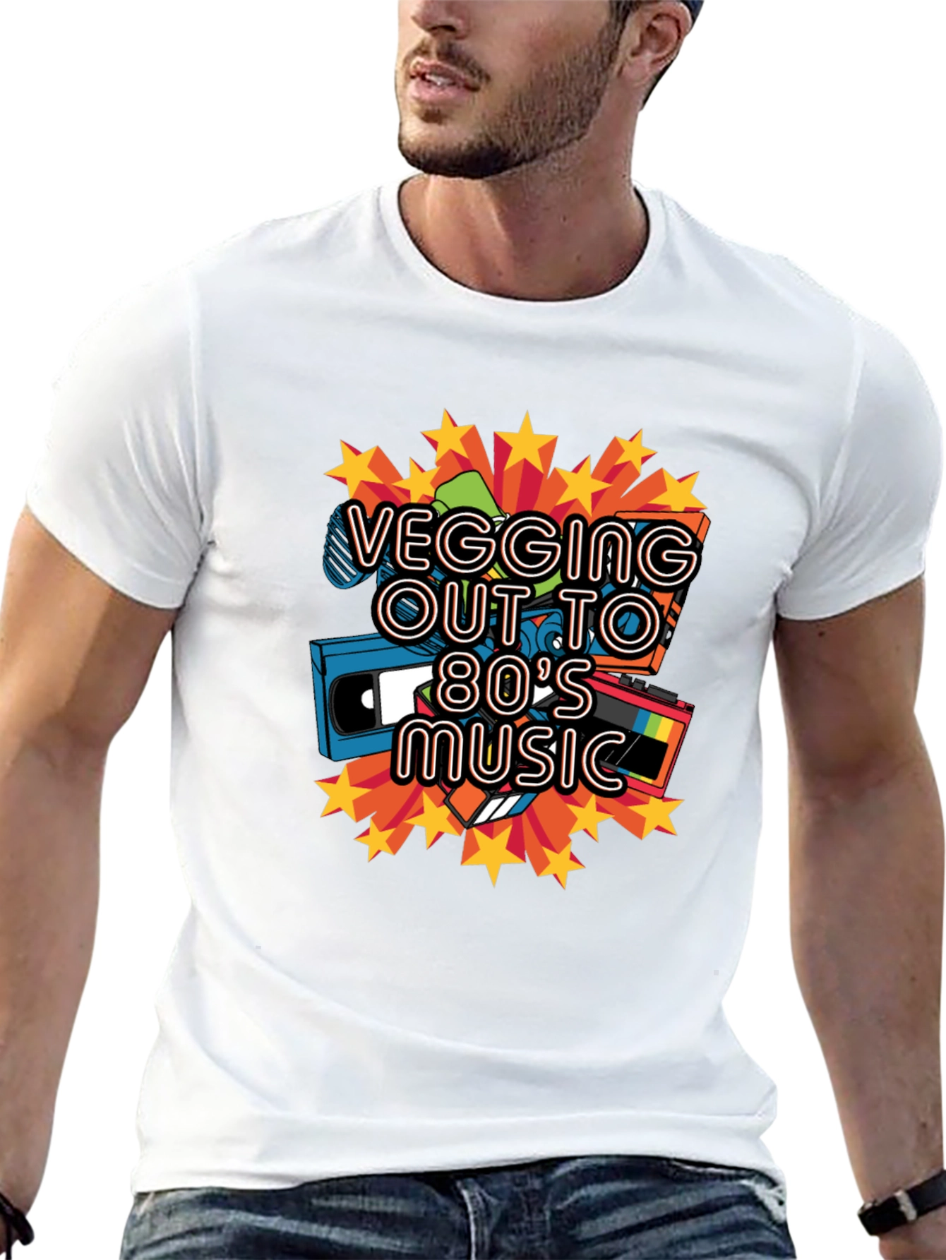 Retro 80s Music Graphic Tee - Vegging Out T-Shirt