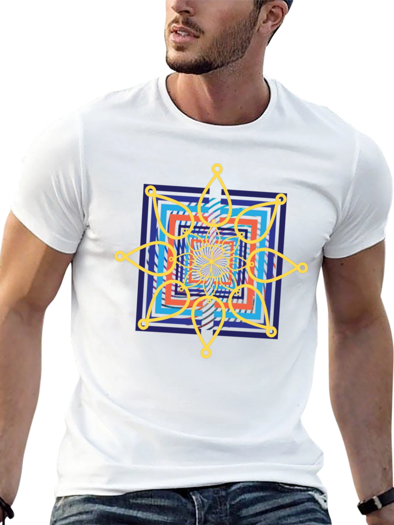 Geometric Mandala Graphic Tee - Stylish Mens Black T-Shirt