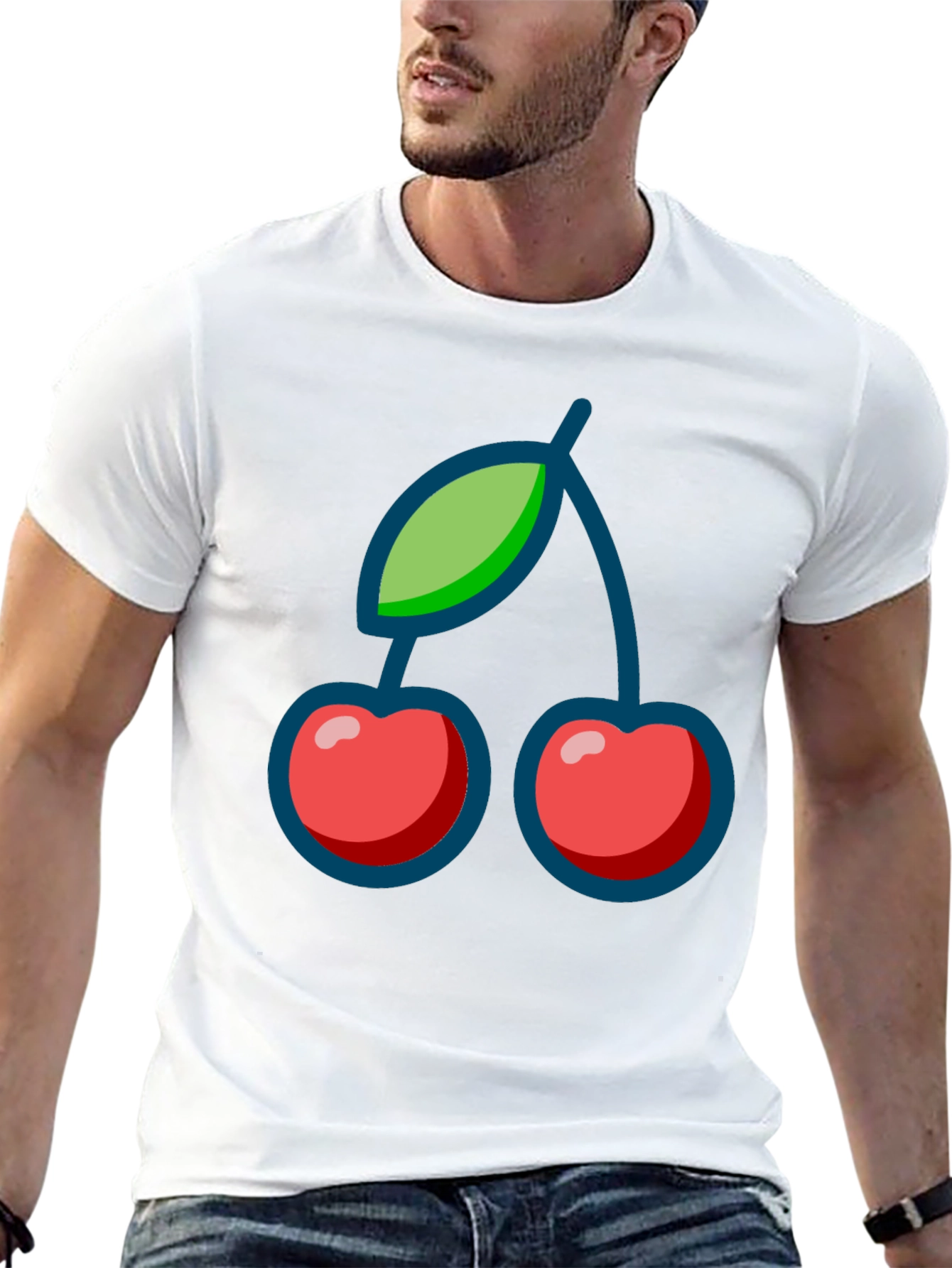 Cherry Graphic Print Black T-Shirt