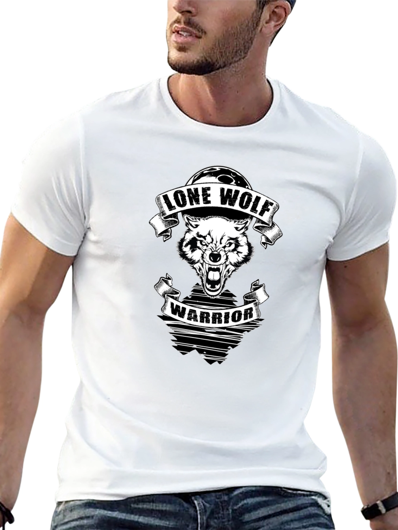 Lone Wolf Warrior Graphic Tee - Black