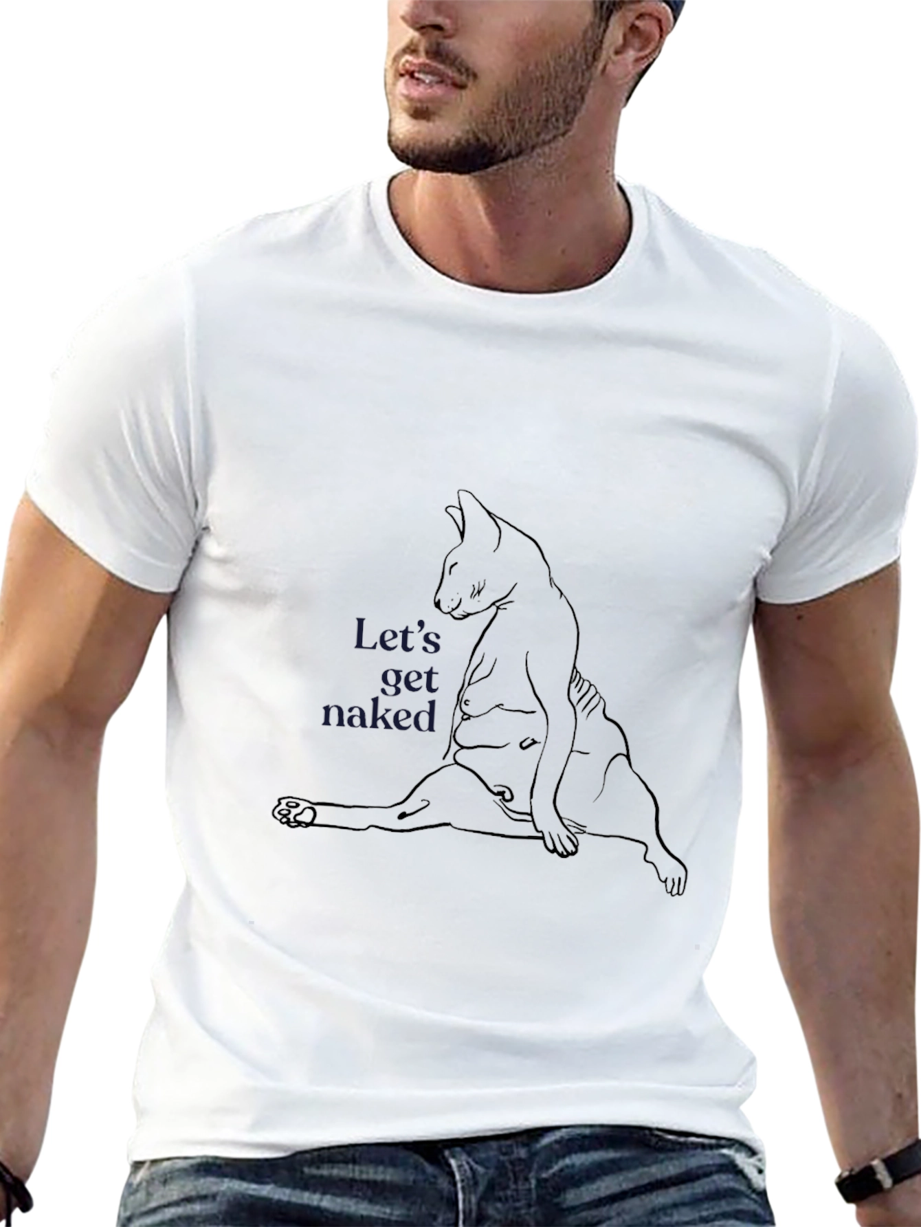 Humorous Cat Line Art T-Shirt