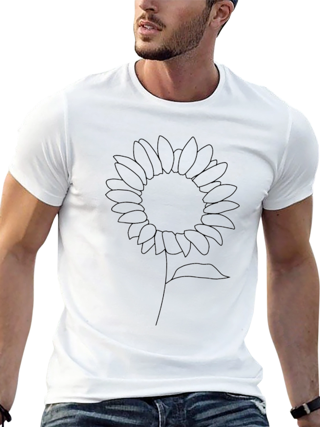 Sunflower Outline Graphic Black T-Shirt