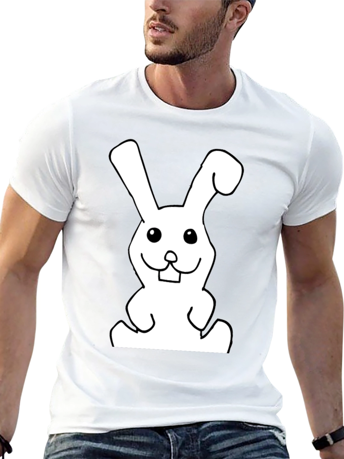 Black T-Shirt with Funny Rabbit Graphic