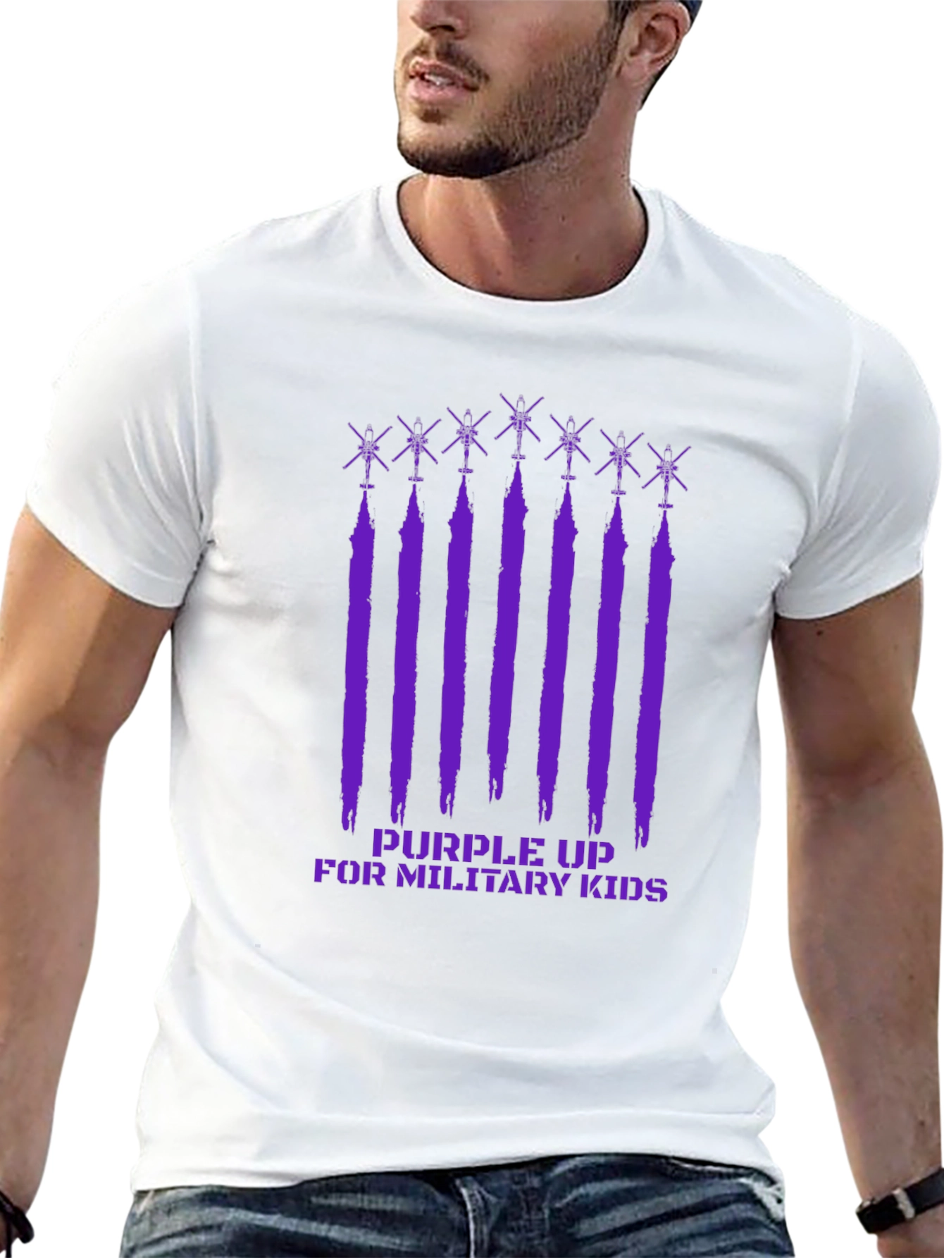 Purple Up Military Kids Black T-Shirt