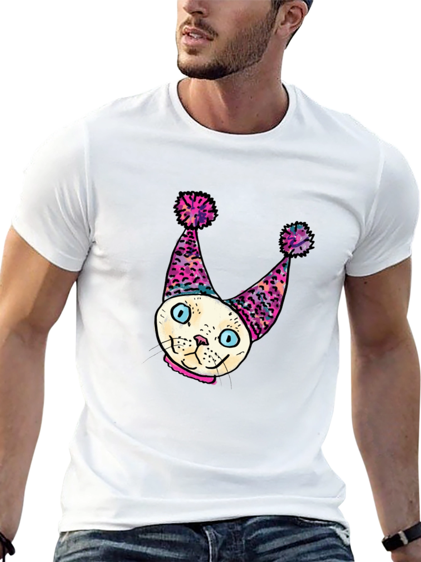 Whimsical Cat Clown T-Shirt - Unique Graphic Tee