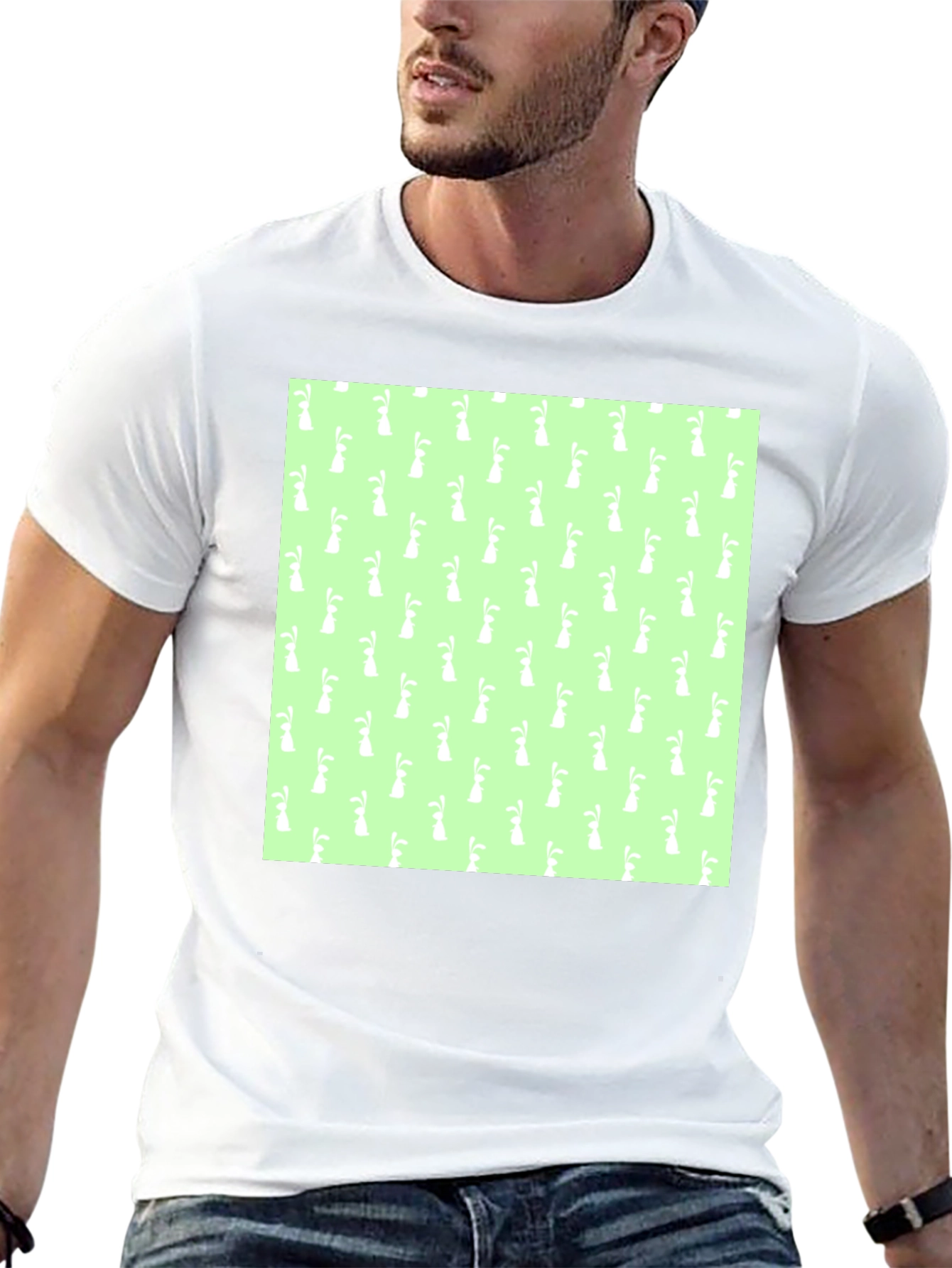 Easter Bunny Pattern Black T-Shirt