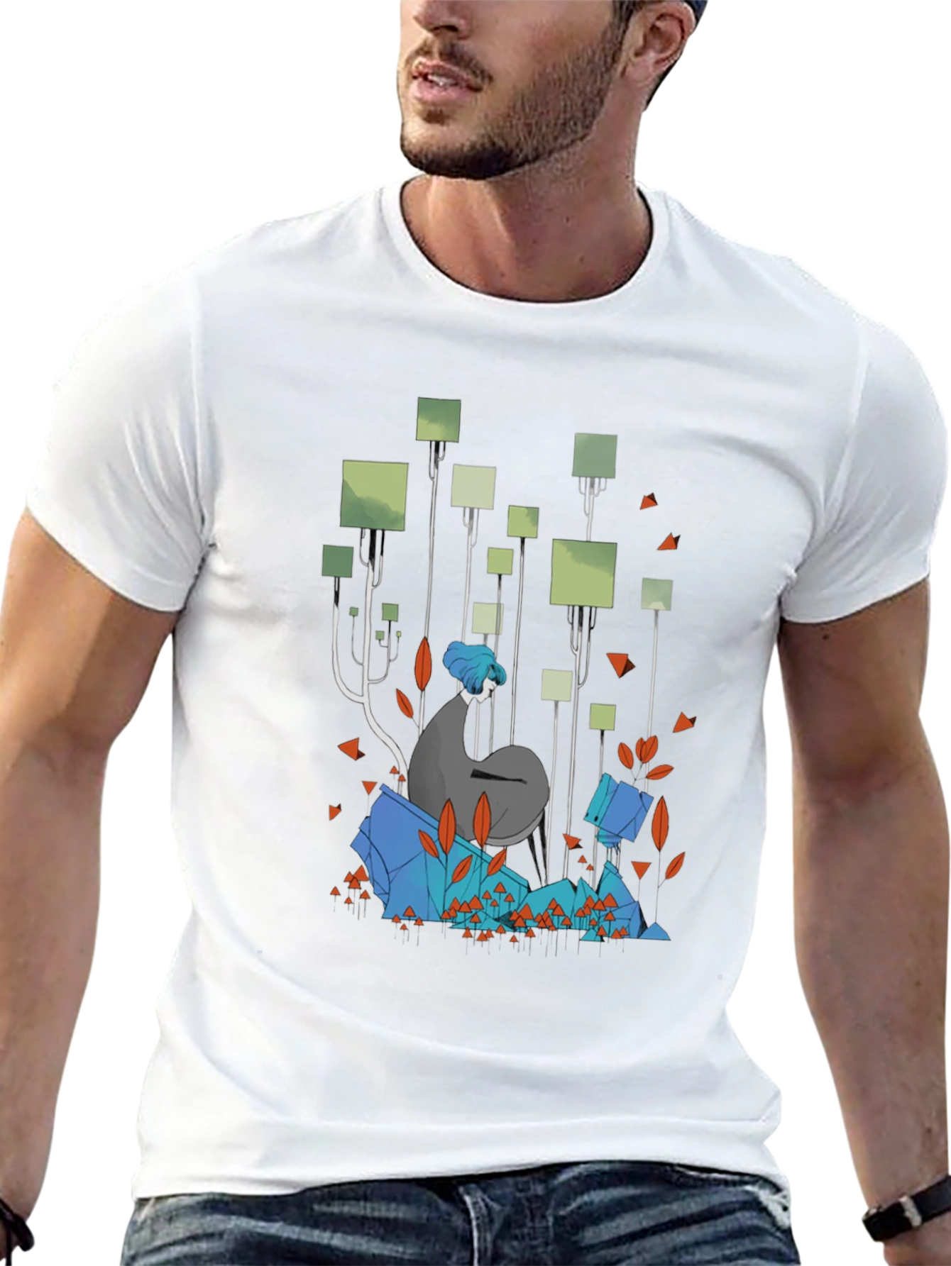 Abstract Geometric Forest Graphic Tee - Black