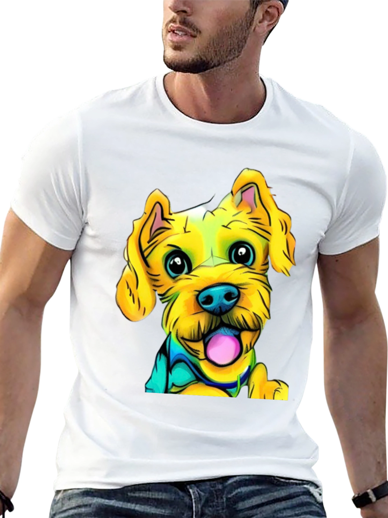 Dog Cartoon Print Black T-Shirt
