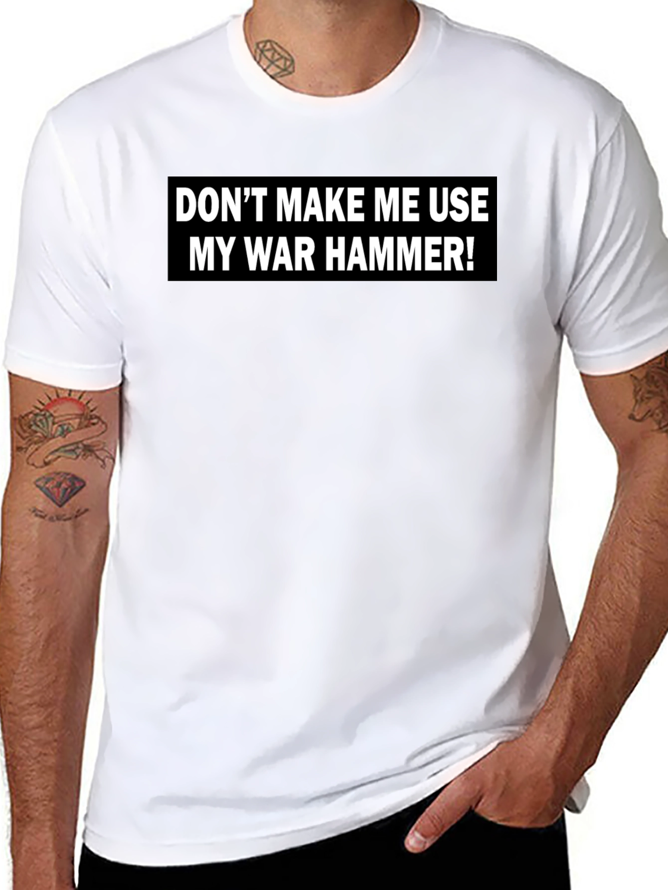 Funny War Hammer Graphic Black T-Shirt