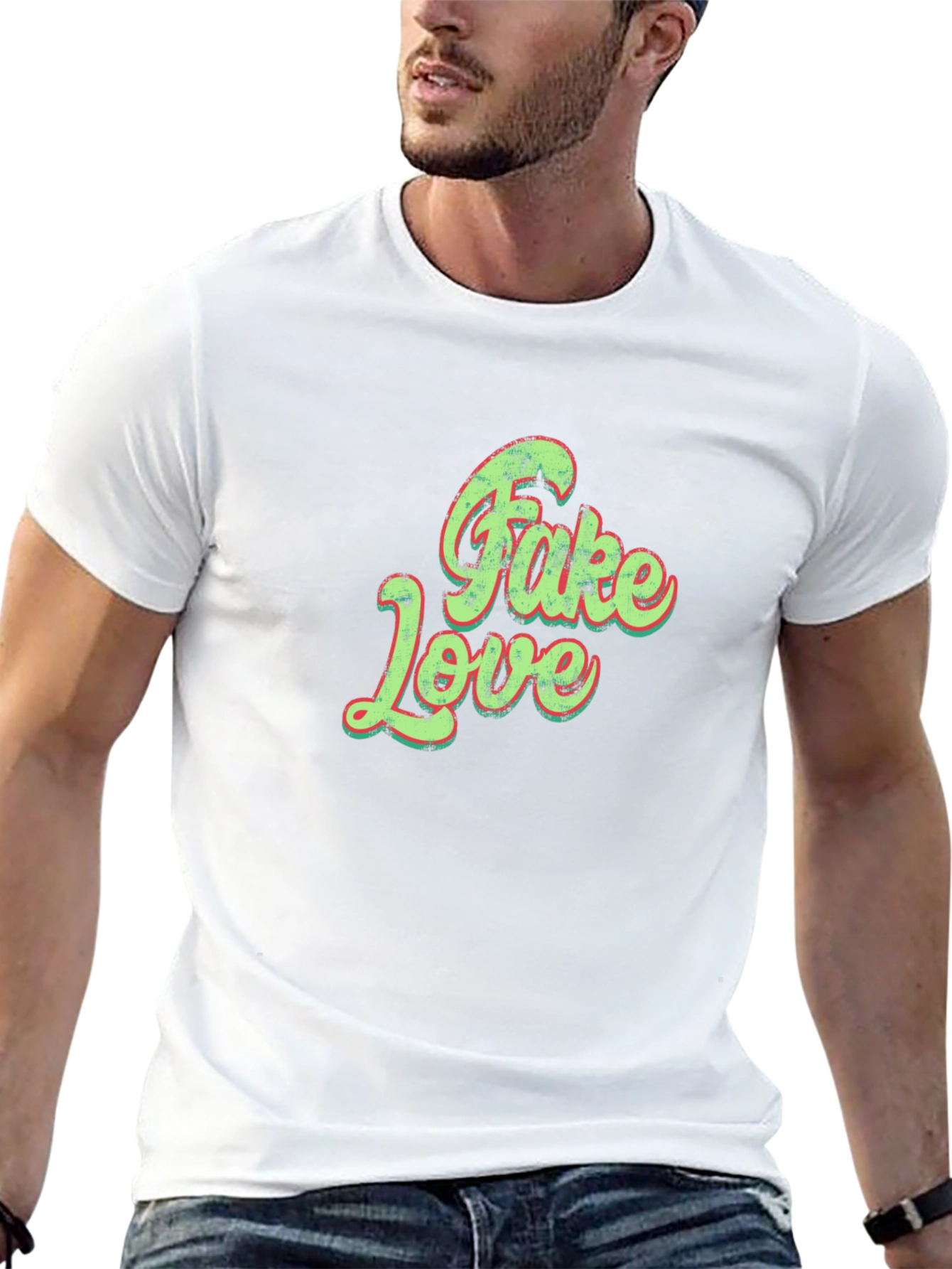 Trendy Fake Love Graphic Tee - Unisex Black T-Shirt