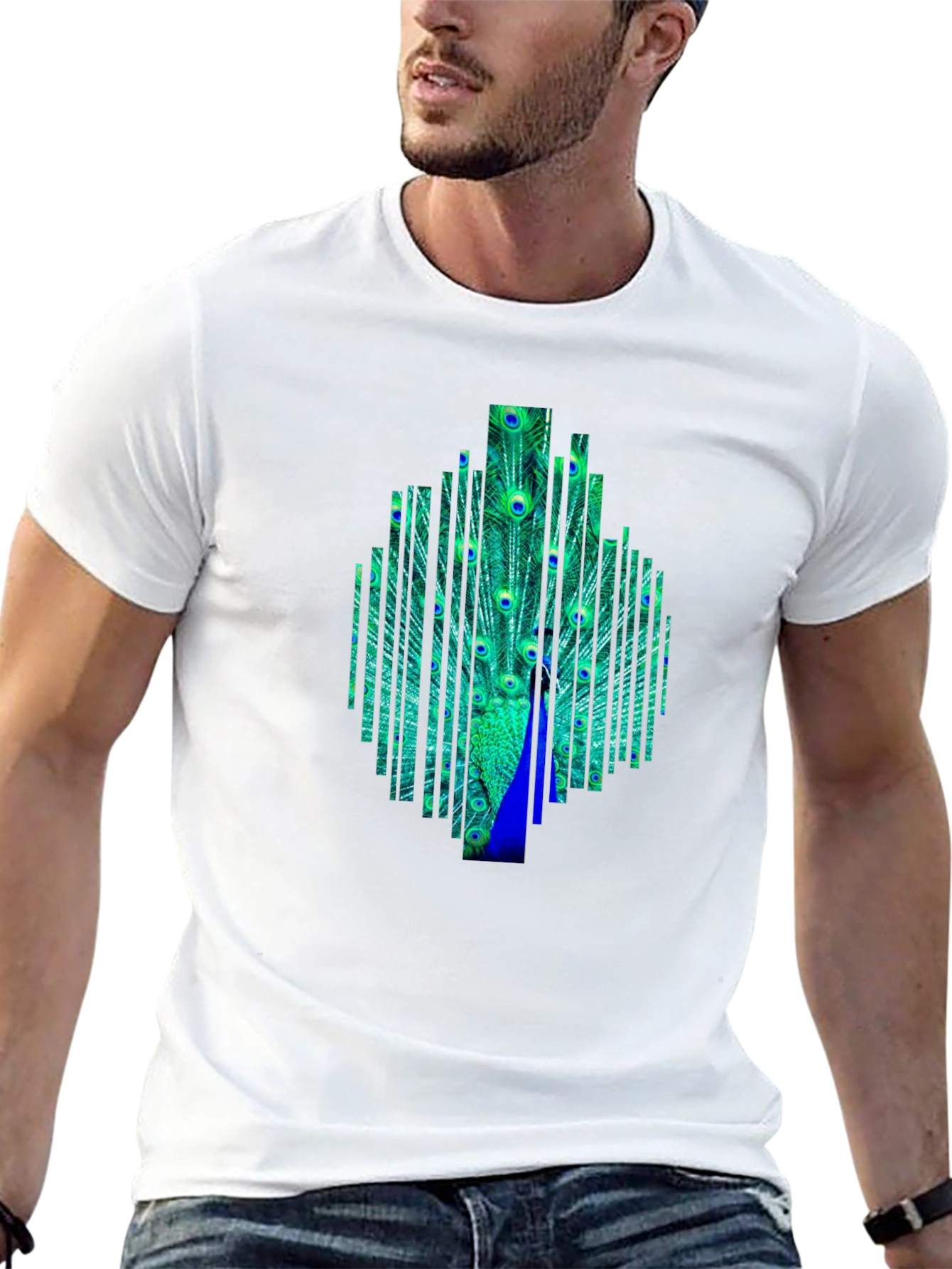 Peacock Feather Graphic Black T-Shirt