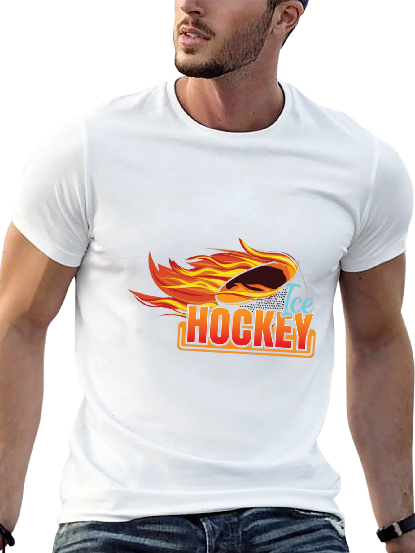 Ice Hockey Flaming Puck Graphic T-Shirt