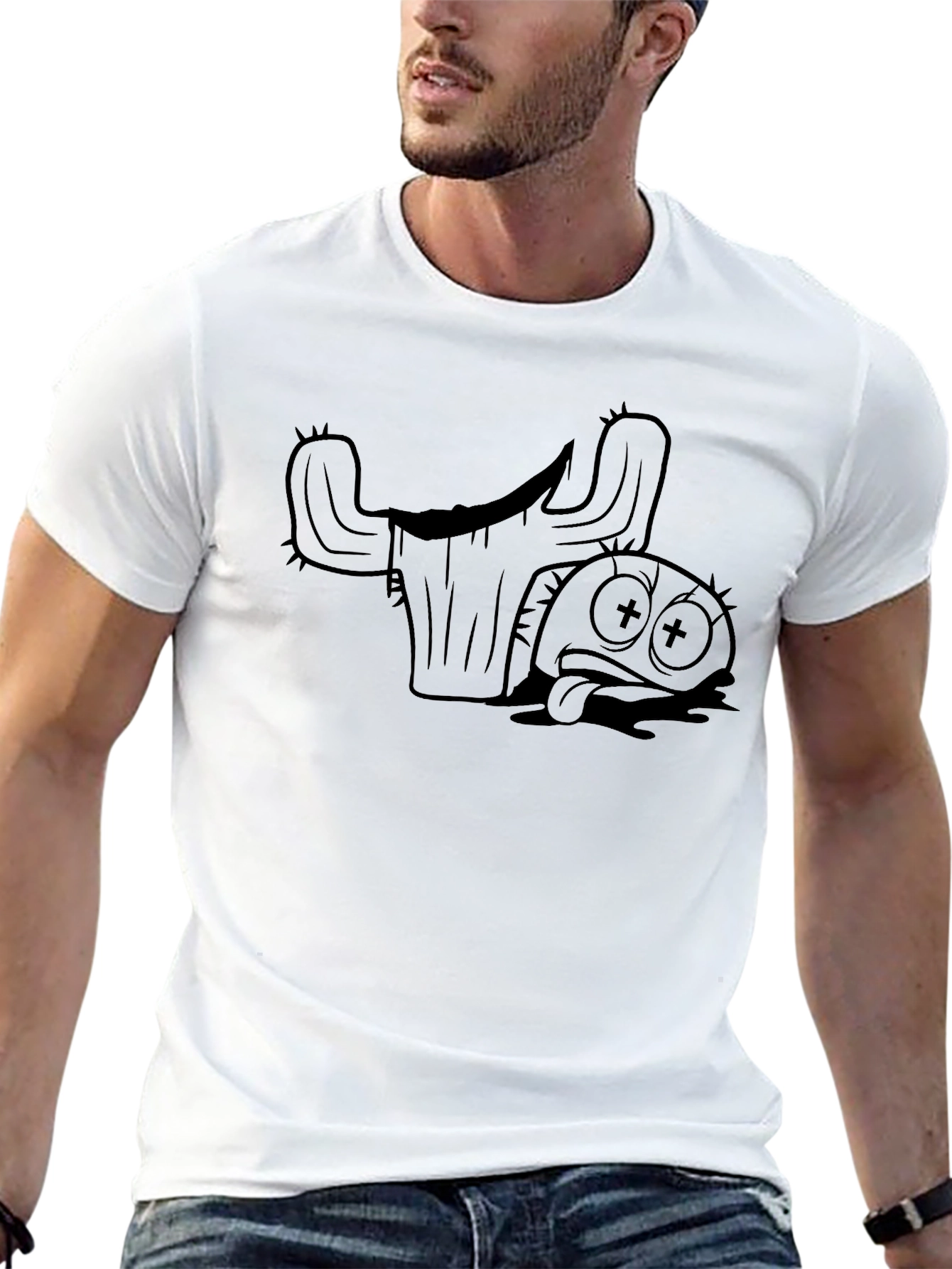 Funny Dead Taco and Cactus Graphic T-Shirt - Black
