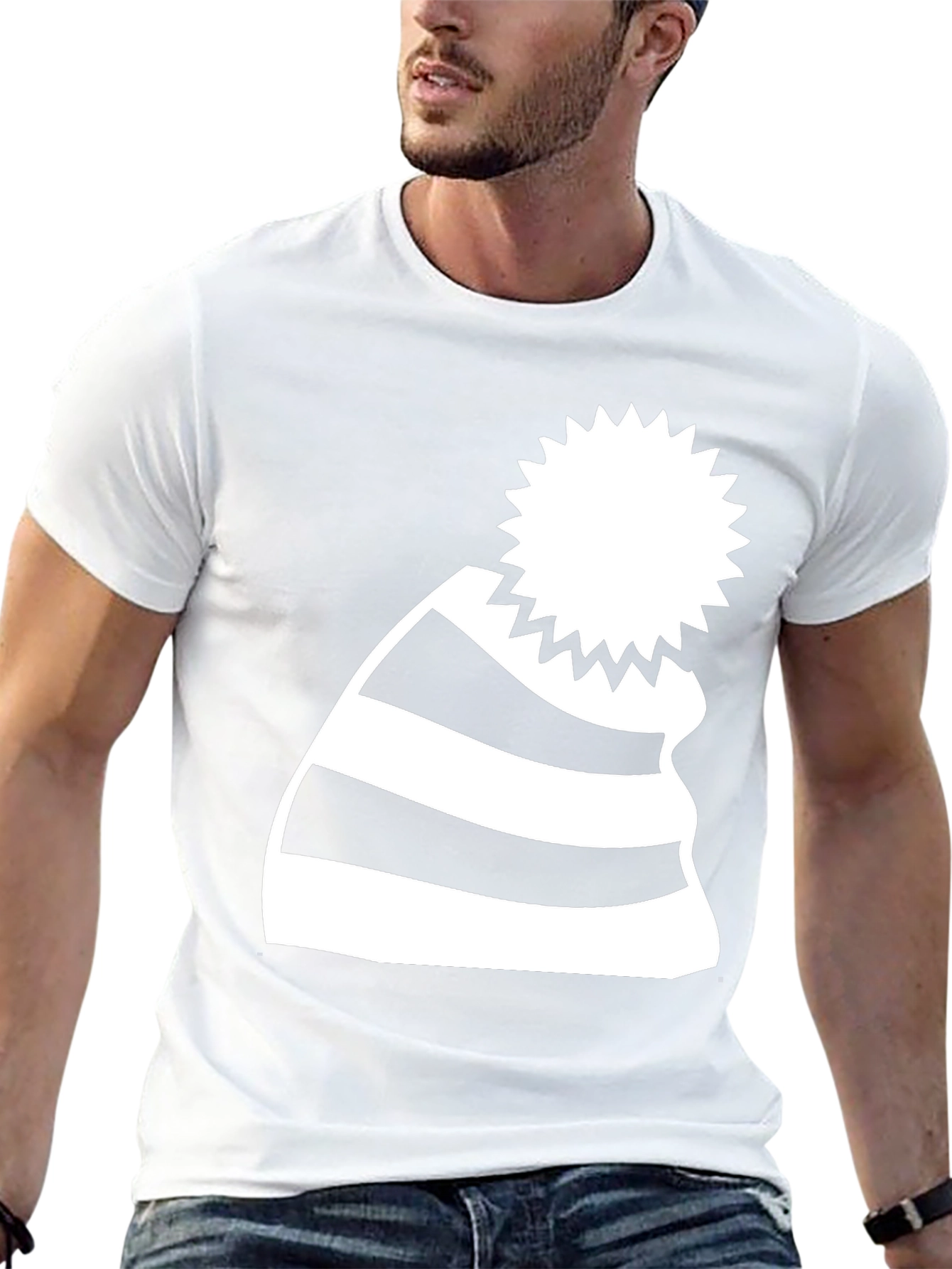 Striped Beanie Graphic Tee - Casual Comfort