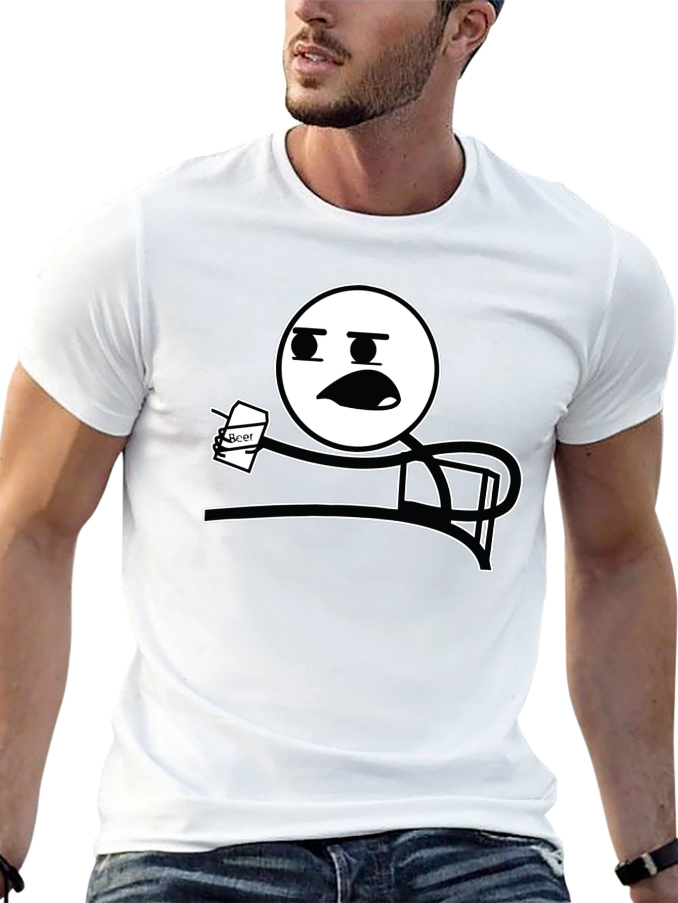 Funny Meme T-Shirt - Stick Figure Drinking Beer Tee