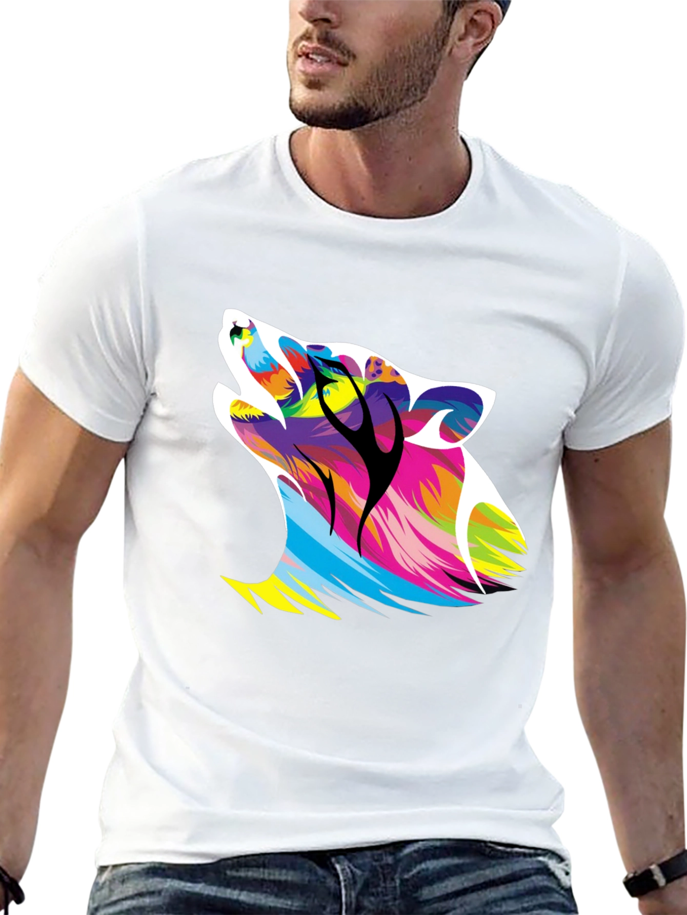 Bold Wolf Graphic Print Black T-Shirt
