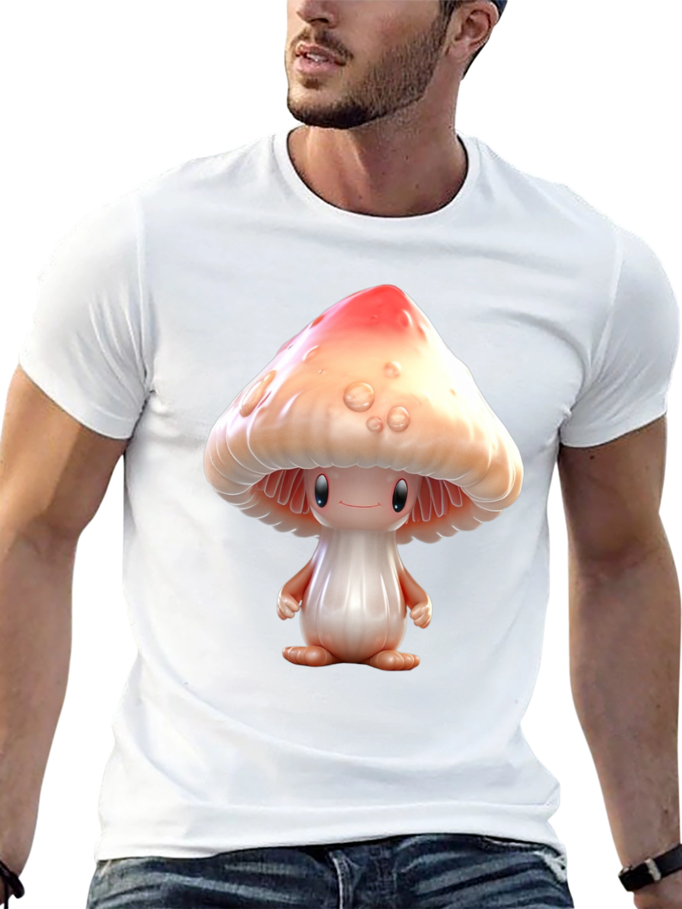 Mushroom Character Graphic Tee - Black