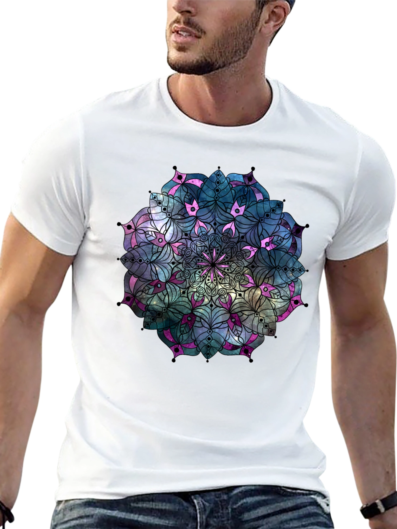 Black Mandala T-Shirt: Galaxy Design Unique Style