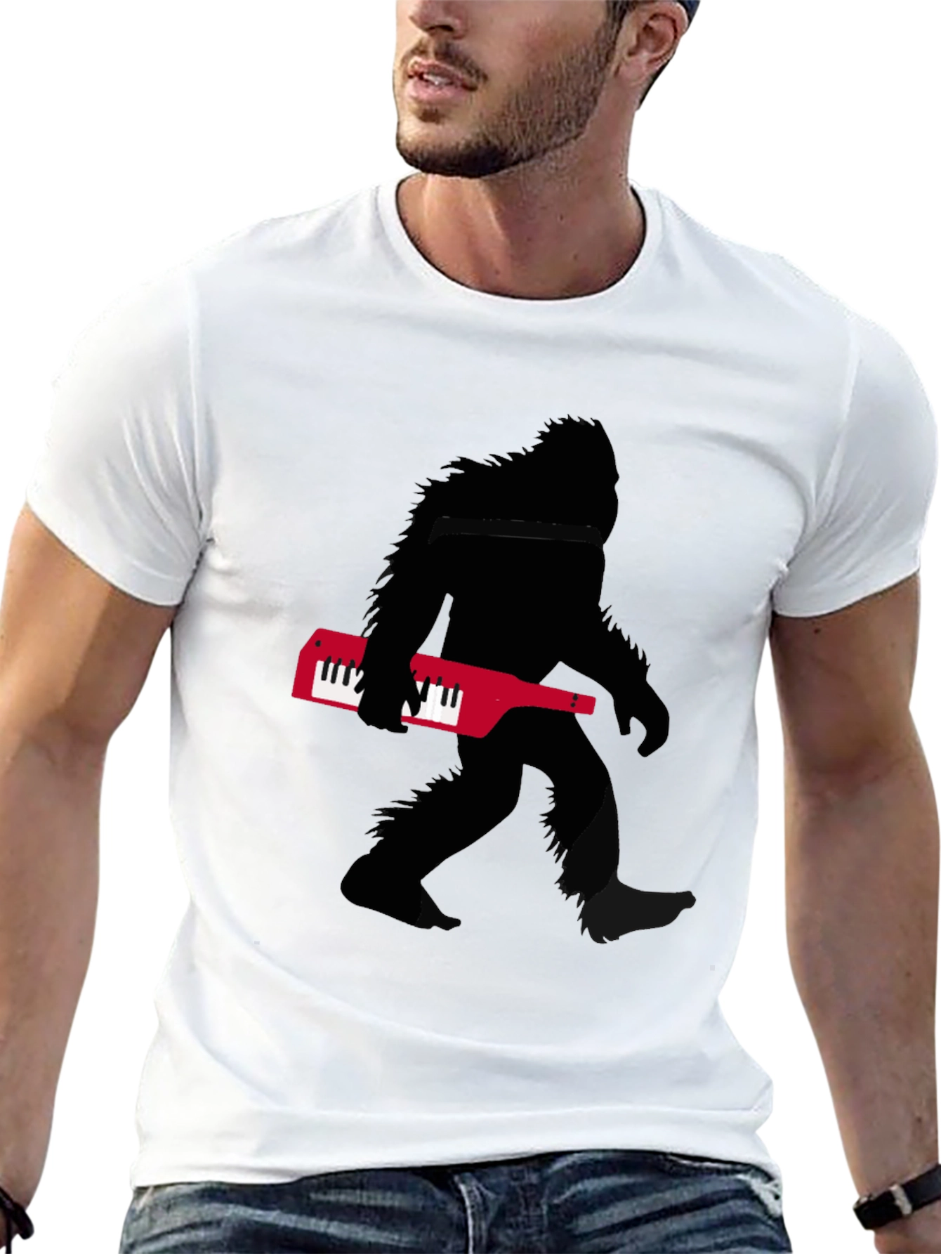Sasquatch Keytar T-Shirt - Black Novelty Tee