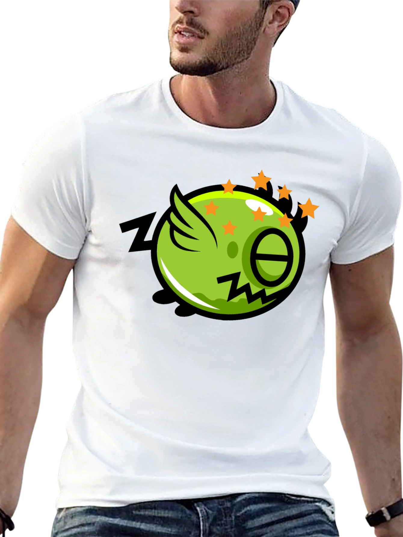 Zonked Green Cartoon Character Black T-Shirt