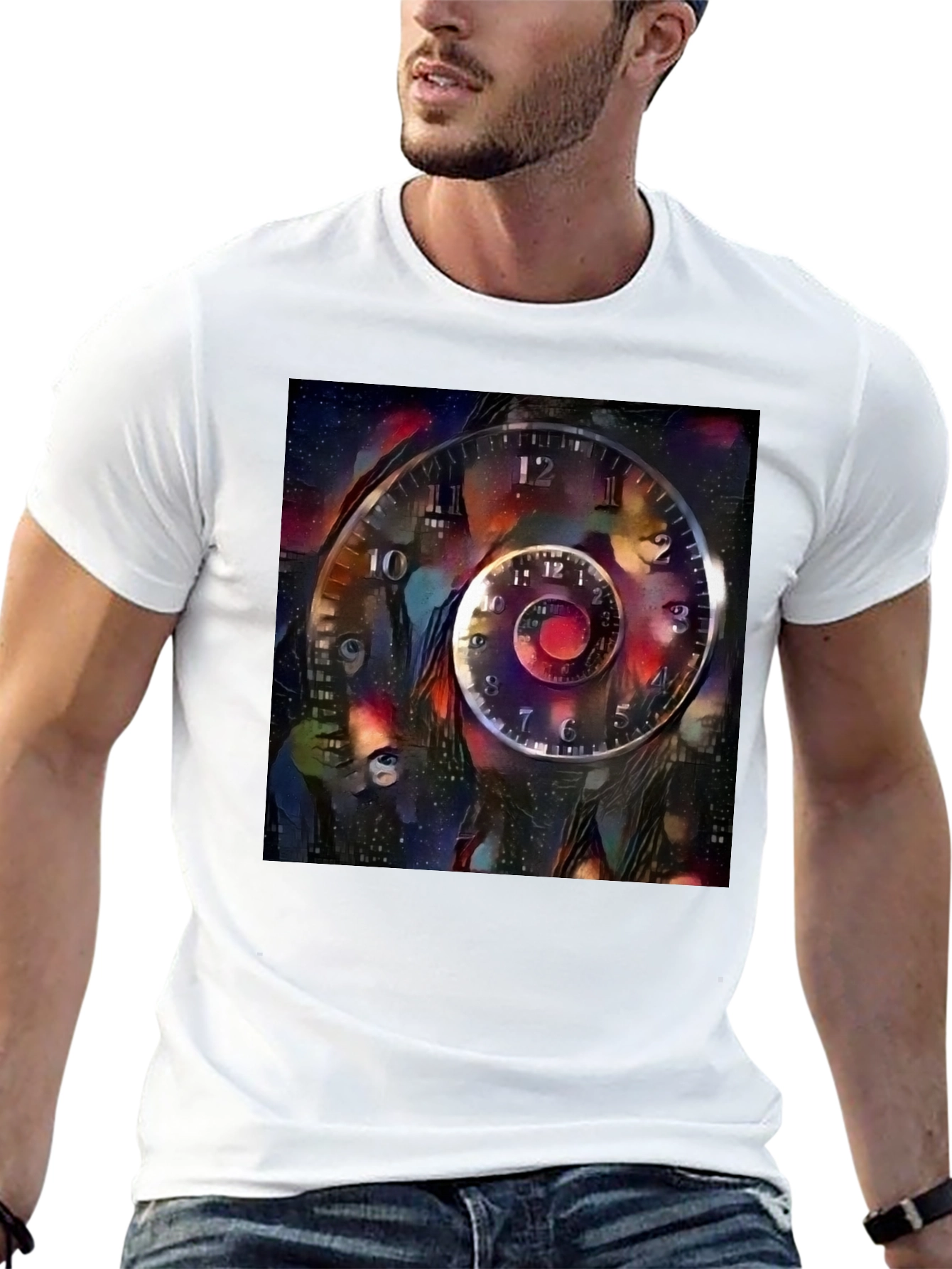 Surreal Time Spiral Graphic Tee - Black Cotton Blend