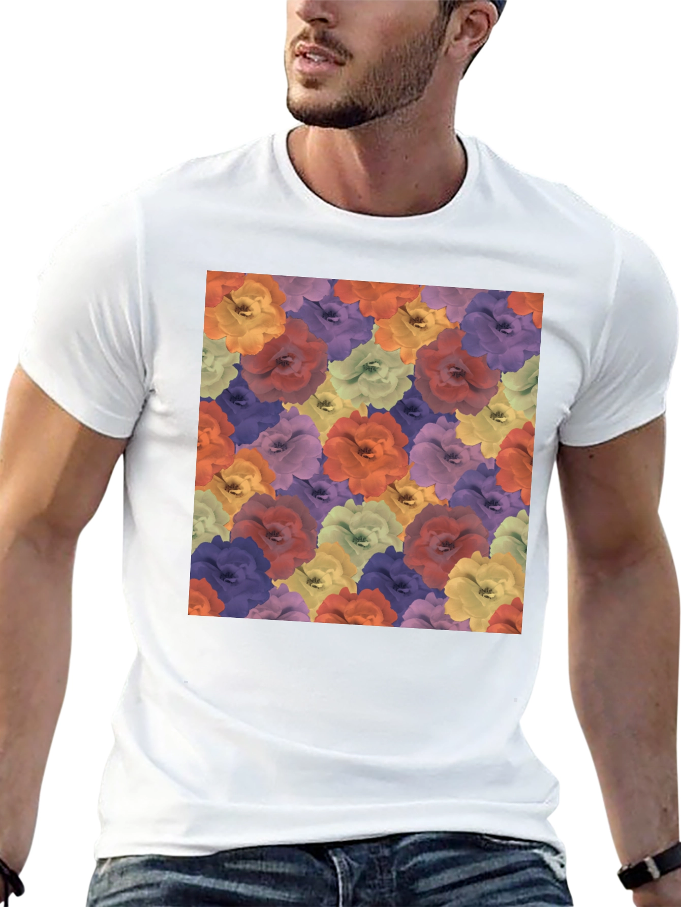 Floral Pattern Black T-Shirt