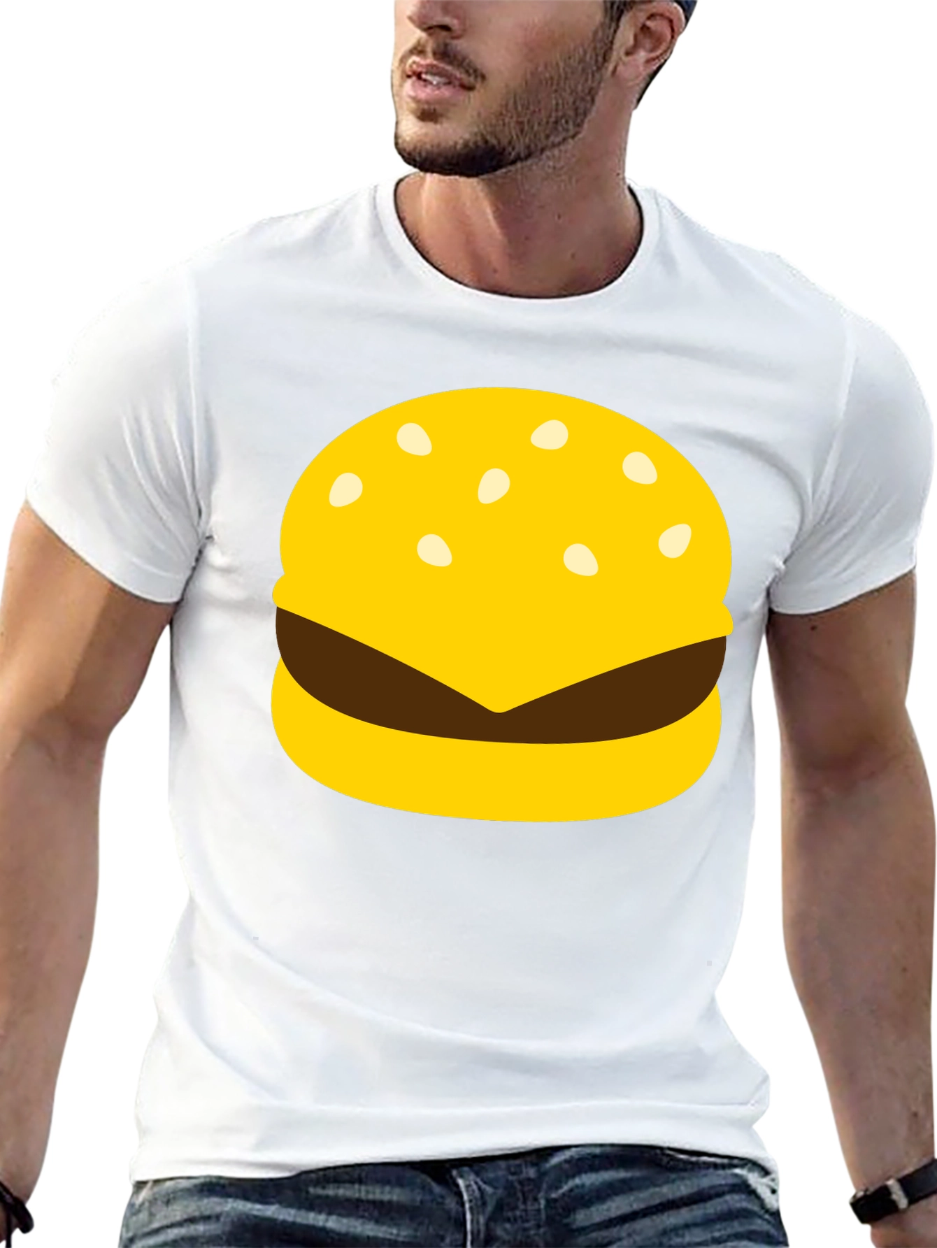 Burger Graphic Tee - Black Crew Neck Casual T-Shirt