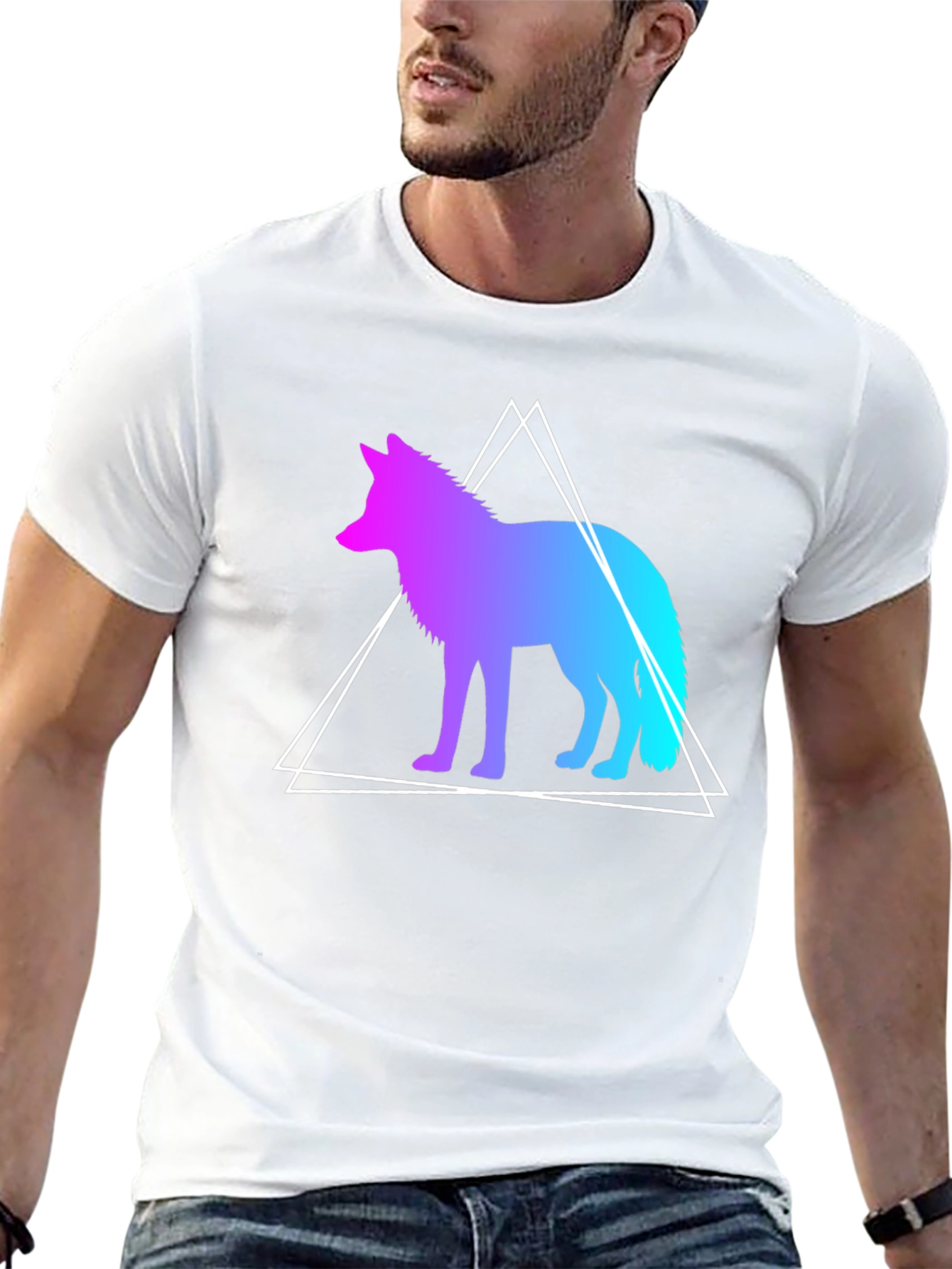 Geometric Wolf Graphic Tee - Black Cotton
