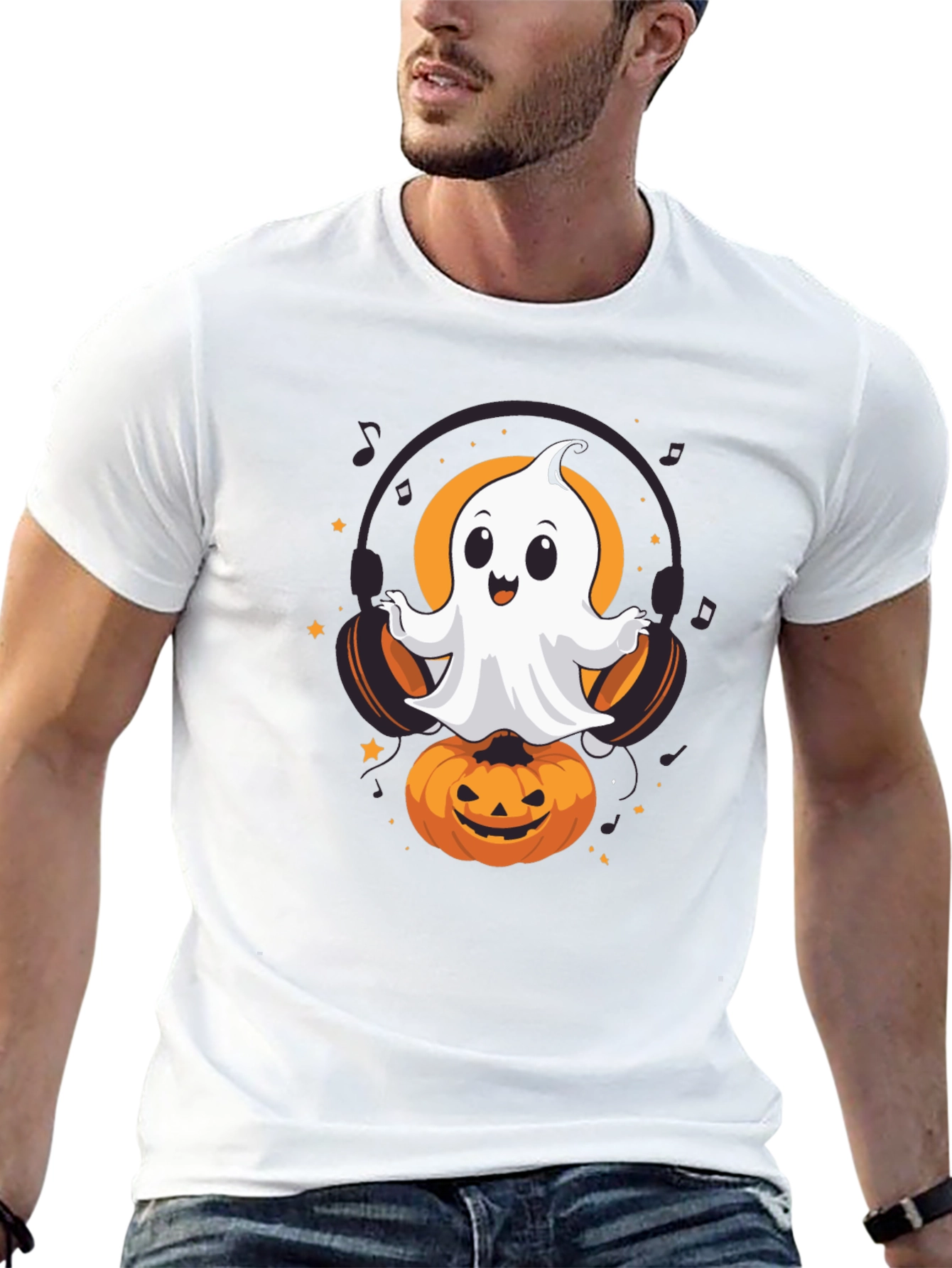 Halloween Ghost on Pumpkin T-Shirt