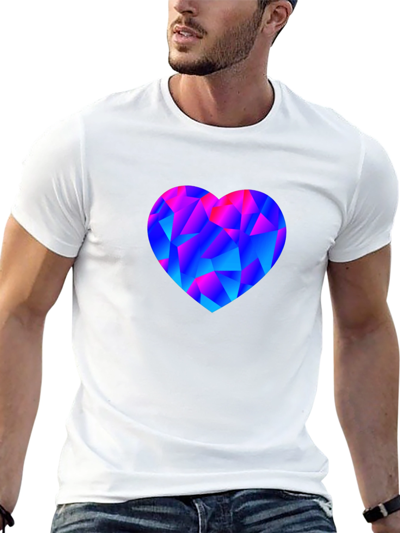 Geometric Heart Print Black T-Shirt