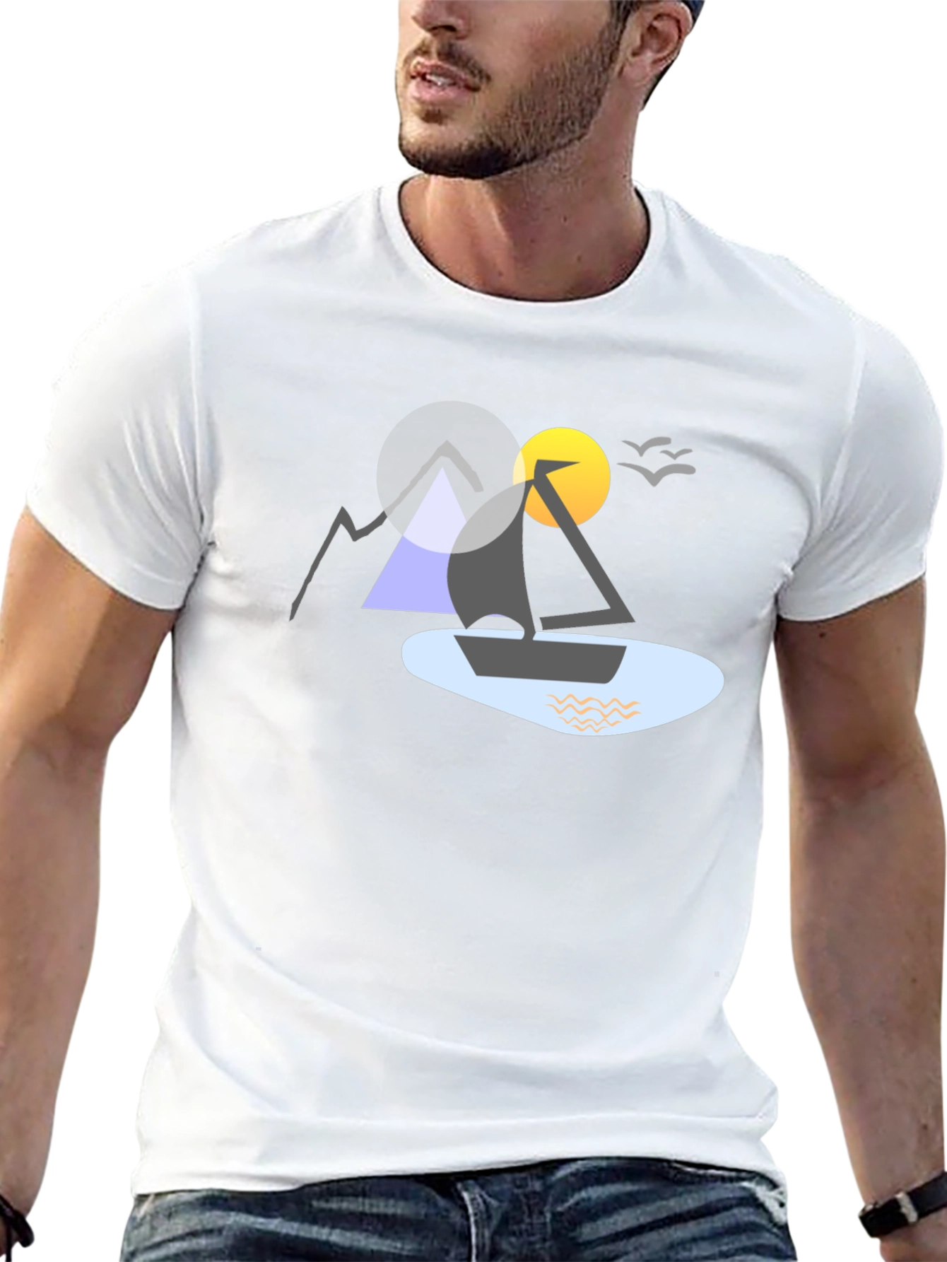 Geometric Boat & Mountain Graphic Tee