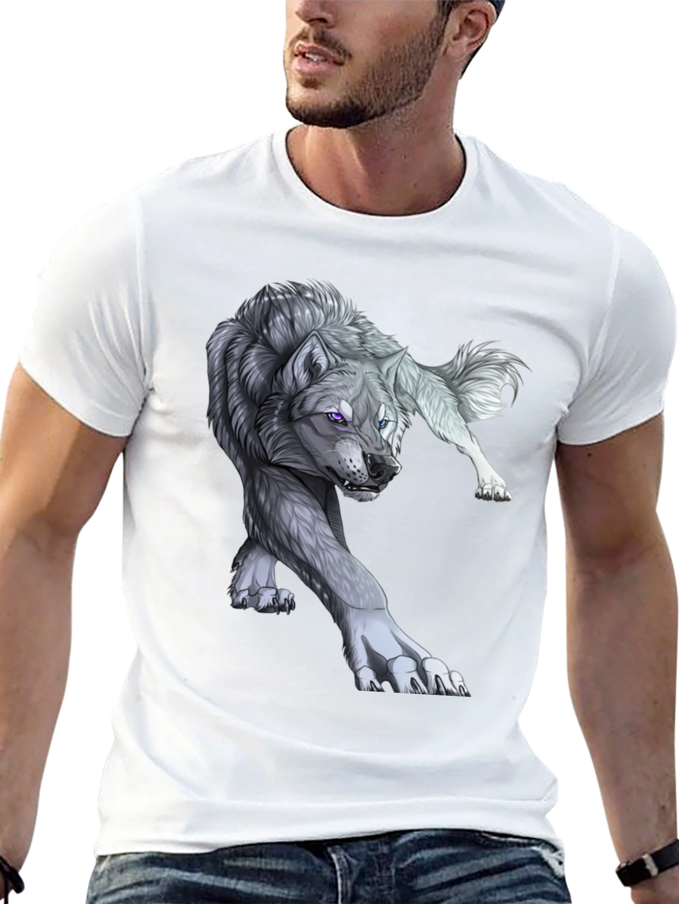 Wolf Graphic Print T-Shirt - Black