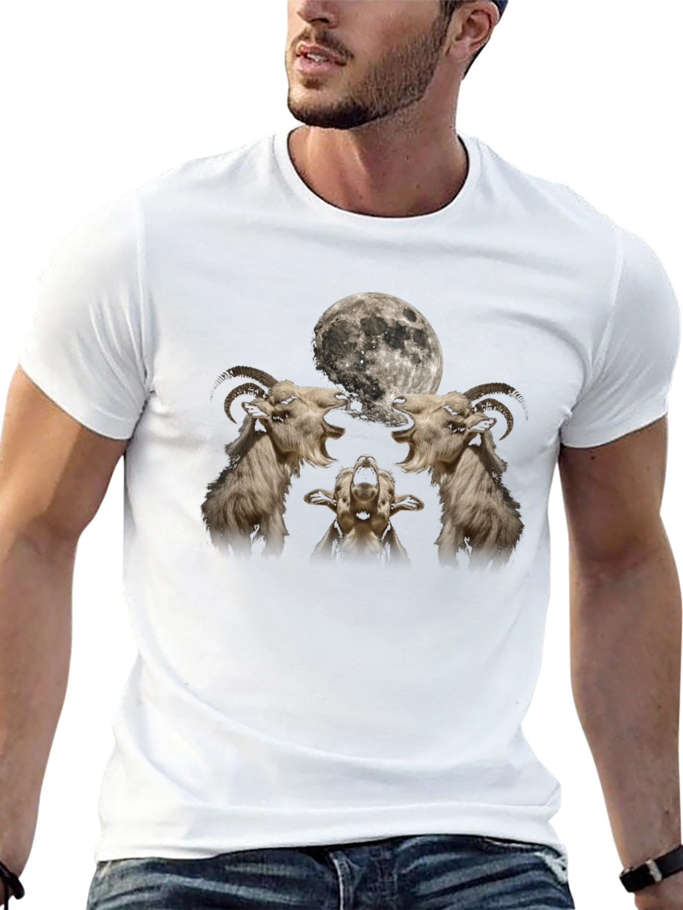 Goat Moon Howl T-Shirt - Black Graphic Tee