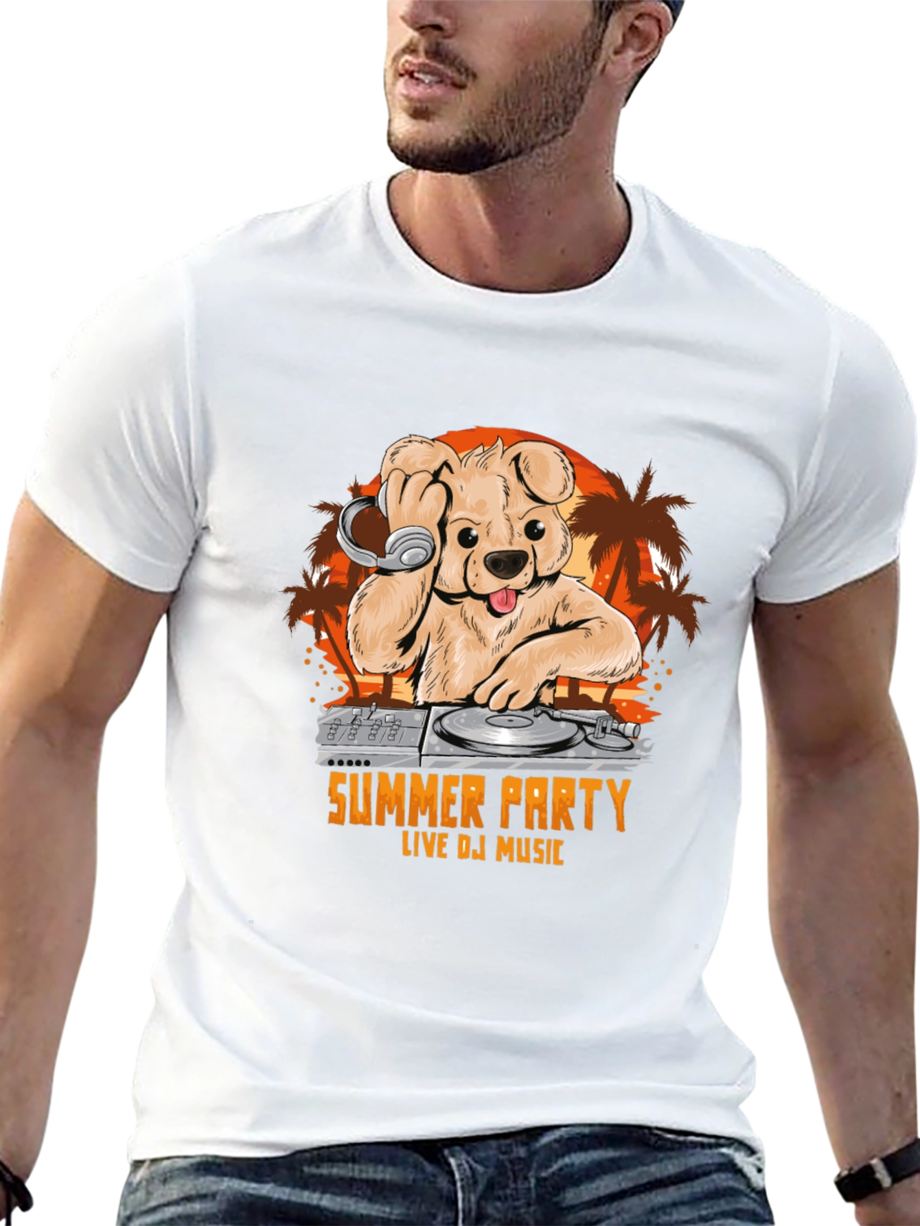 Summer Party DJ Bear Graphic T-Shirt
