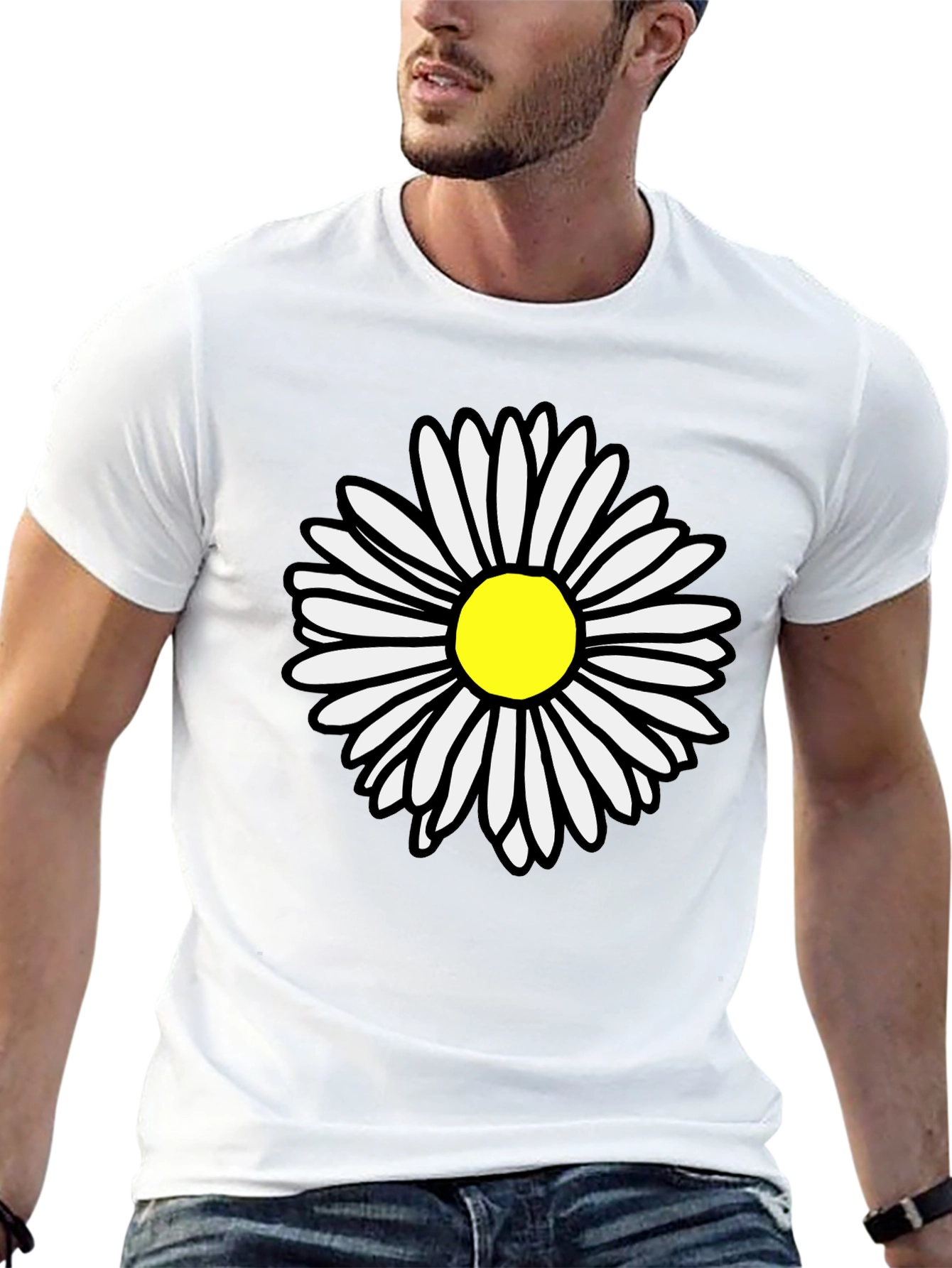 Daisy Graphic T-Shirt - Black Cotton Casual Tee