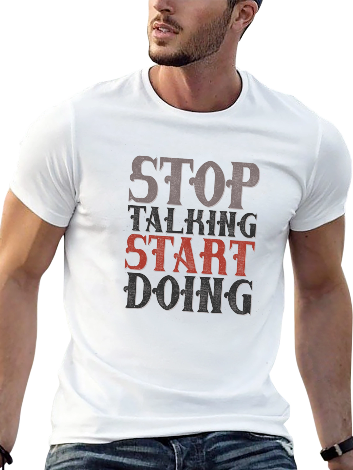 Stop Talking Start Doing Black Graphic T-Shirt