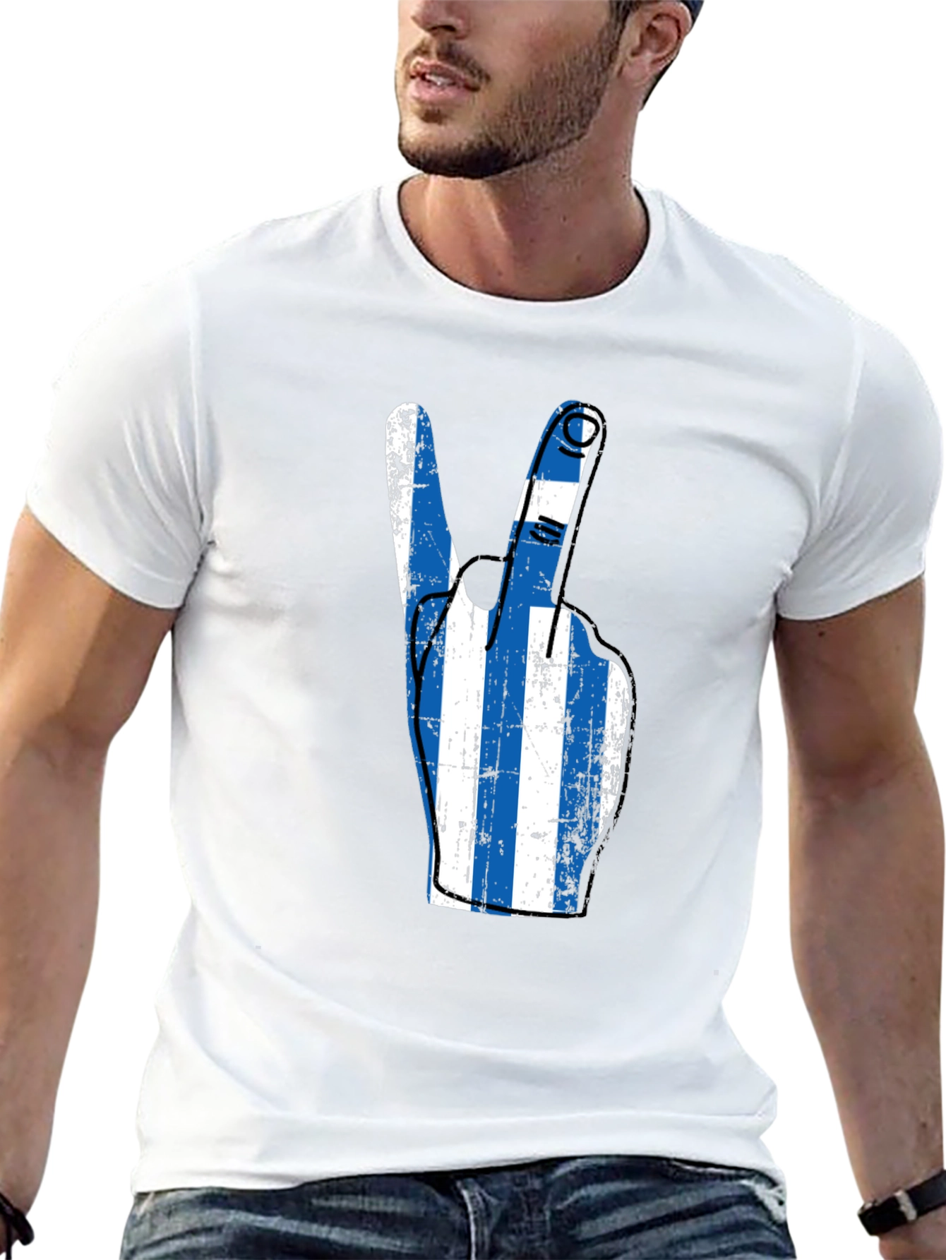 Greek Flag Peace Sign Graphic Tee - Black