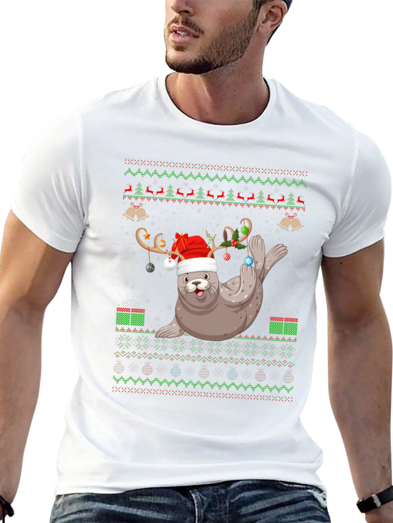 Festive Seal Christmas Sweater Tee