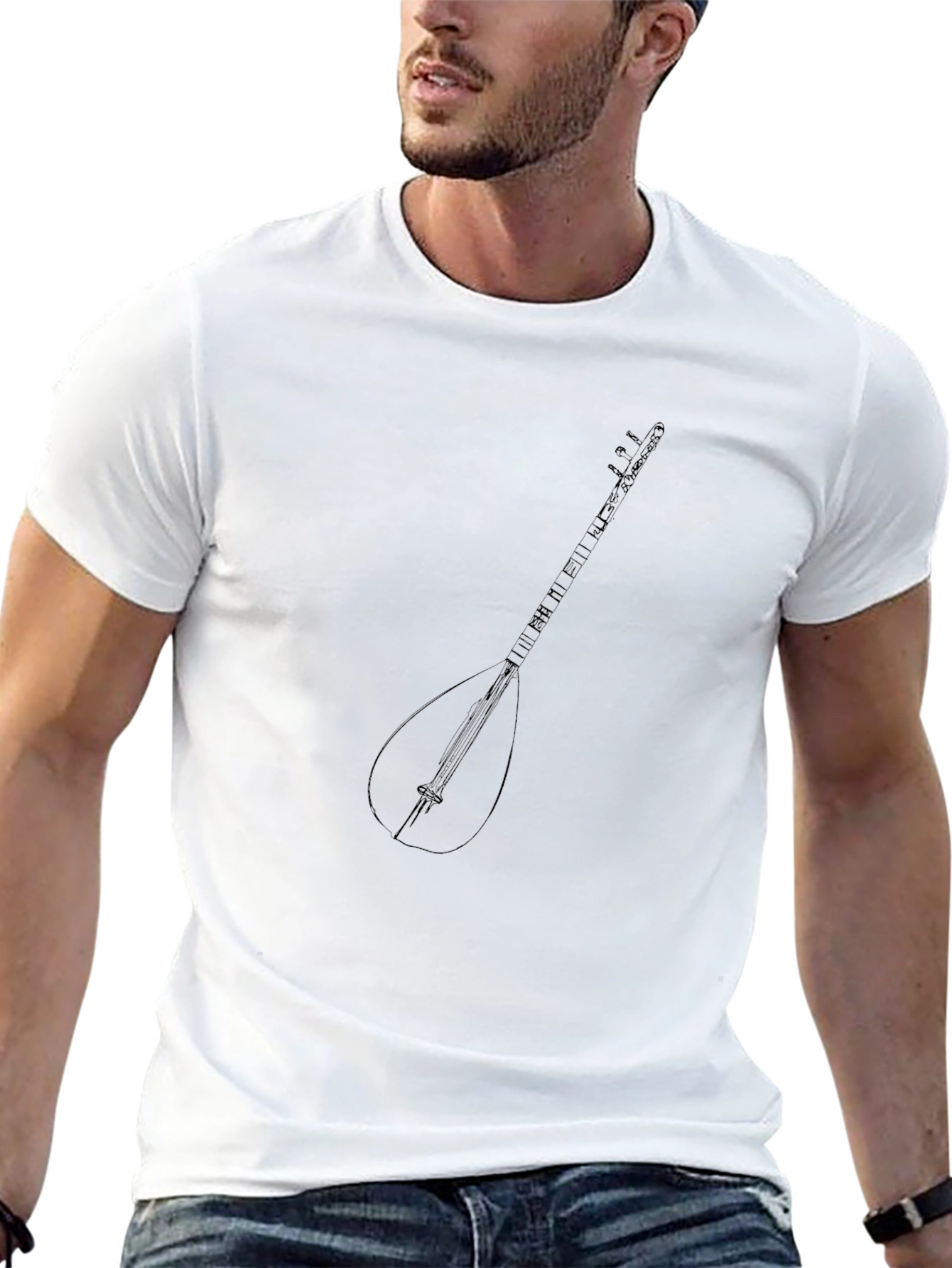Black T-Shirt with Saz Instrument Design