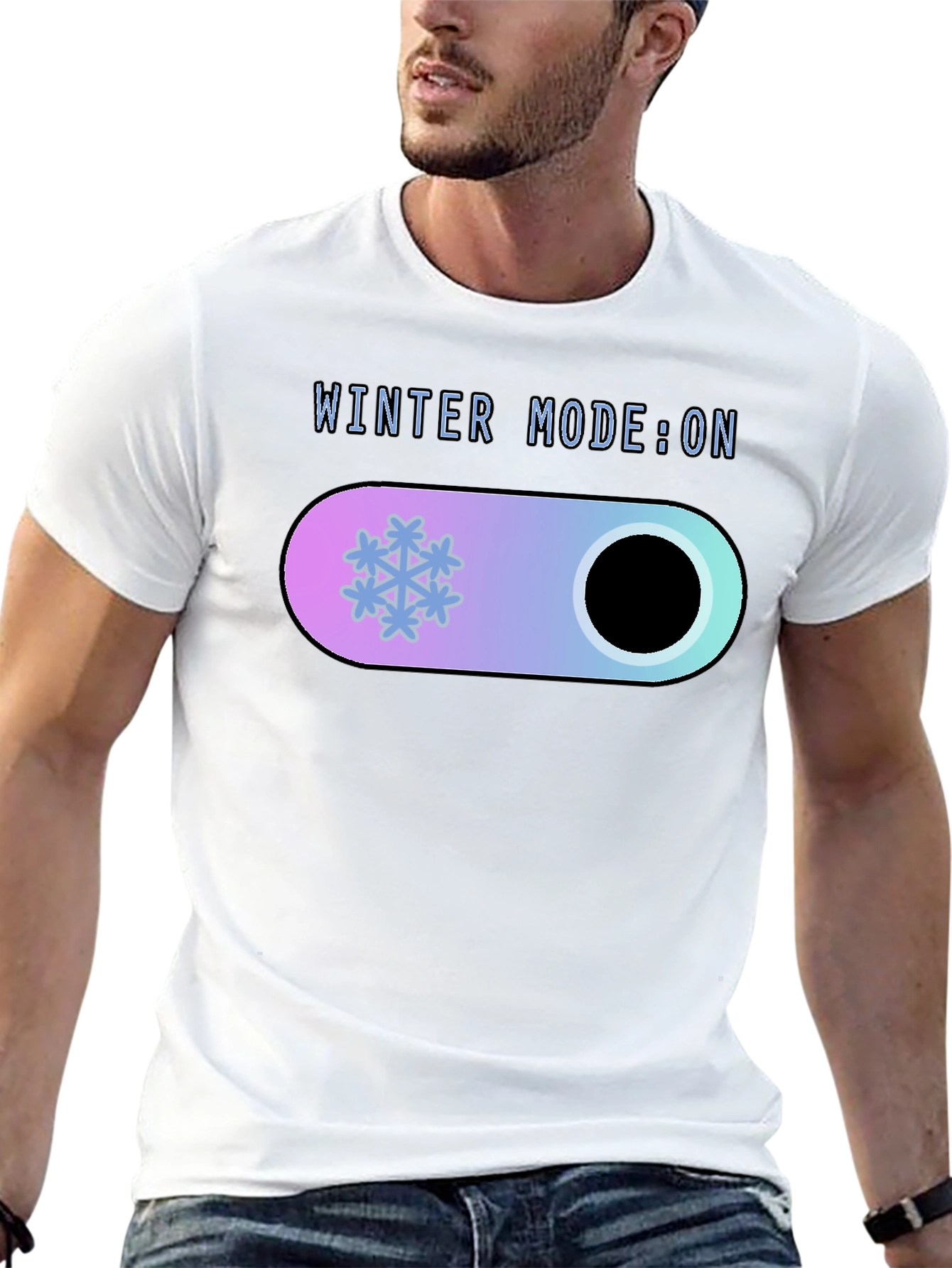 Winter Mode On Black T-Shirt