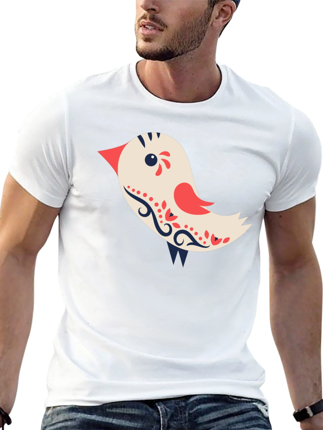 Cute Bird Graphic Tee - Black Cotton T-Shirt