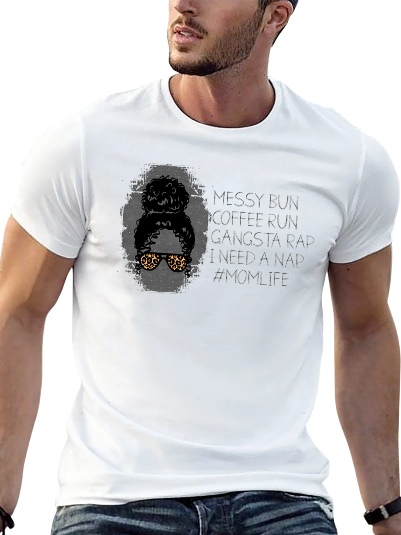 Messy Bun Coffee Run Mom Life Graphic T-Shirt