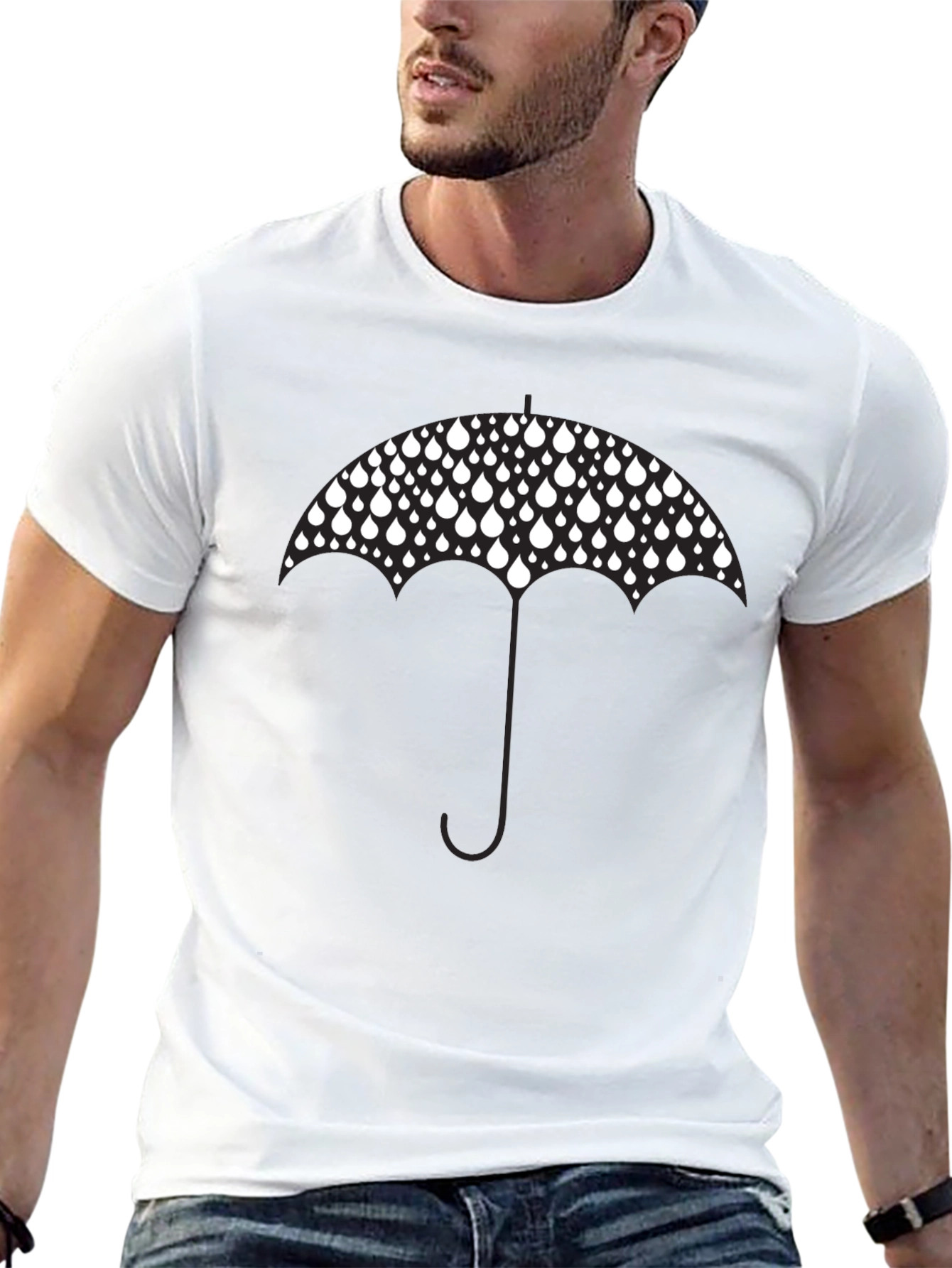 Raindrop Umbrella Graphic Tee - Stylish Black T-Shirt